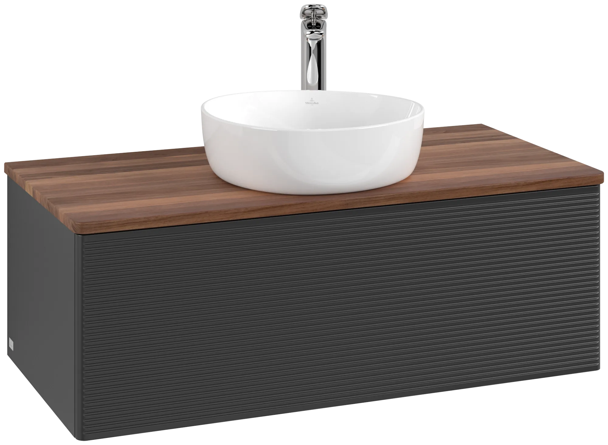 Bild von VILLEROY BOCH Antao Waschbeckenunterschrank, 1 Auszug, 1000 x 360 x 500 mm, Front mit Struktur, Black Matt Lacquer / Warm Walnut #K31152PD