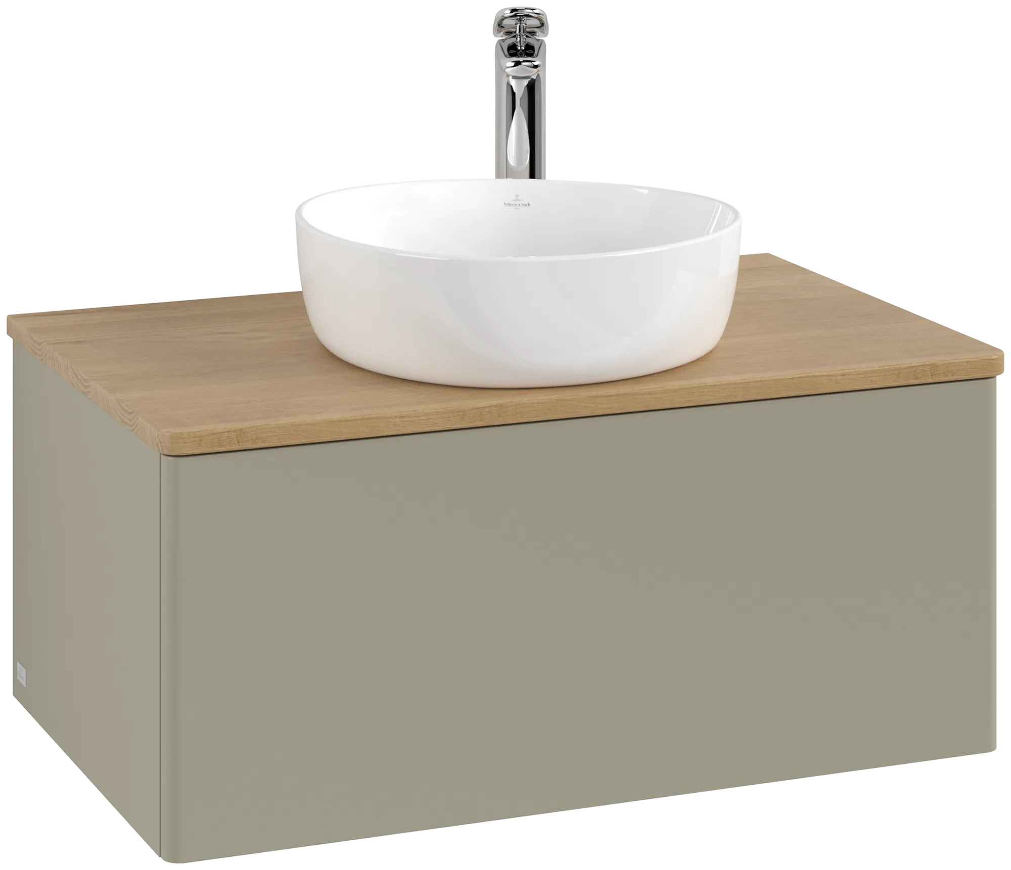 Bild von VILLEROY BOCH Antao Waschbeckenunterschrank, 1 Auszug, 800 x 360 x 500 mm, Front ohne Struktur, Stone Grey Matt Lacquer / Honey Oak #K30051HK