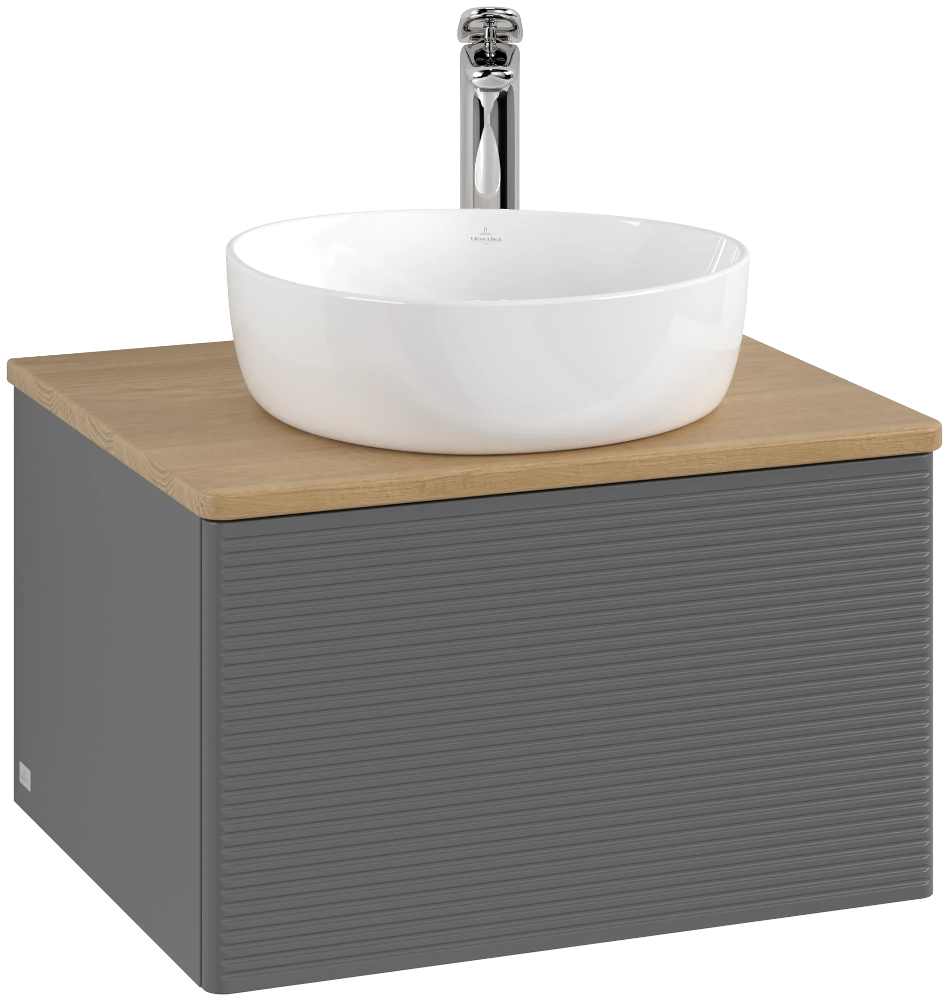 Bild von VILLEROY BOCH Antao Waschbeckenunterschrank, 1 Auszug, 600 x 360 x 500 mm, Front mit Struktur, Anthracite Matt Lacquer / Honey Oak #K29151GK