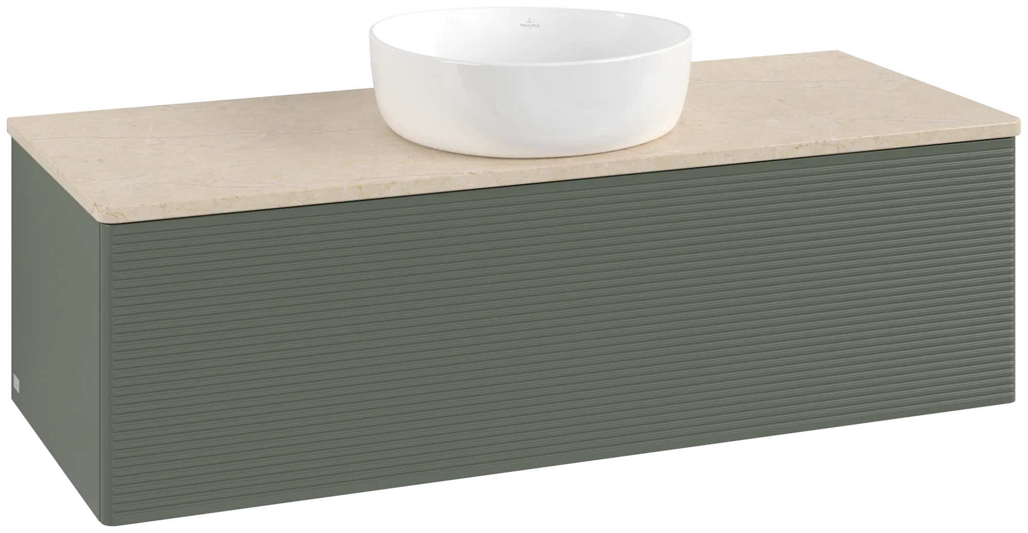 Bild von VILLEROY BOCH Antao Waschbeckenunterschrank, 1 Auszug, 1200 x 360 x 500 mm, Front mit Struktur, Leaf Green Matt Lacquer / Botticino #K32113HL