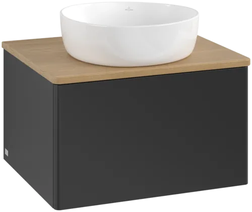 Bild von VILLEROY BOCH Antao Waschbeckenunterschrank, 1 Auszug, 600 x 360 x 500 mm, Front ohne Struktur, Black Matt Lacquer / Honey Oak #K29011PD