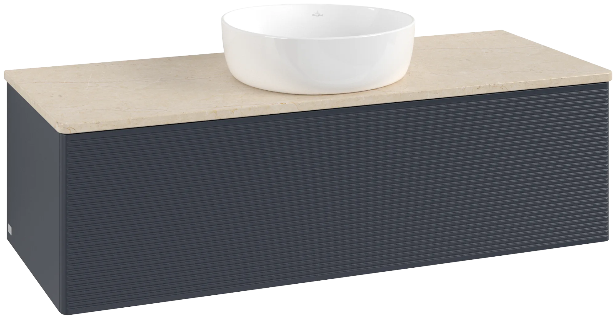 Bild von VILLEROY BOCH Antao Waschbeckenunterschrank, 1 Auszug, 1200 x 360 x 500 mm, Front mit Struktur, Midnight Blue Matt Lacquer / Botticino #K32113HG