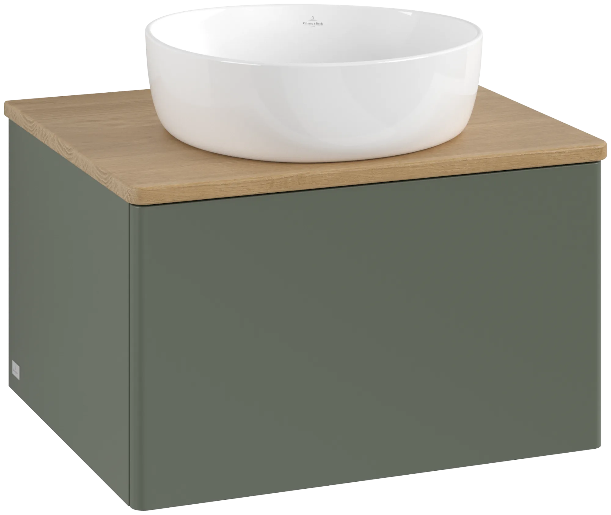 Bild von VILLEROY BOCH Antao Waschbeckenunterschrank, 1 Auszug, 600 x 360 x 500 mm, Front ohne Struktur, Leaf Green Matt Lacquer / Honey Oak #K29011HL