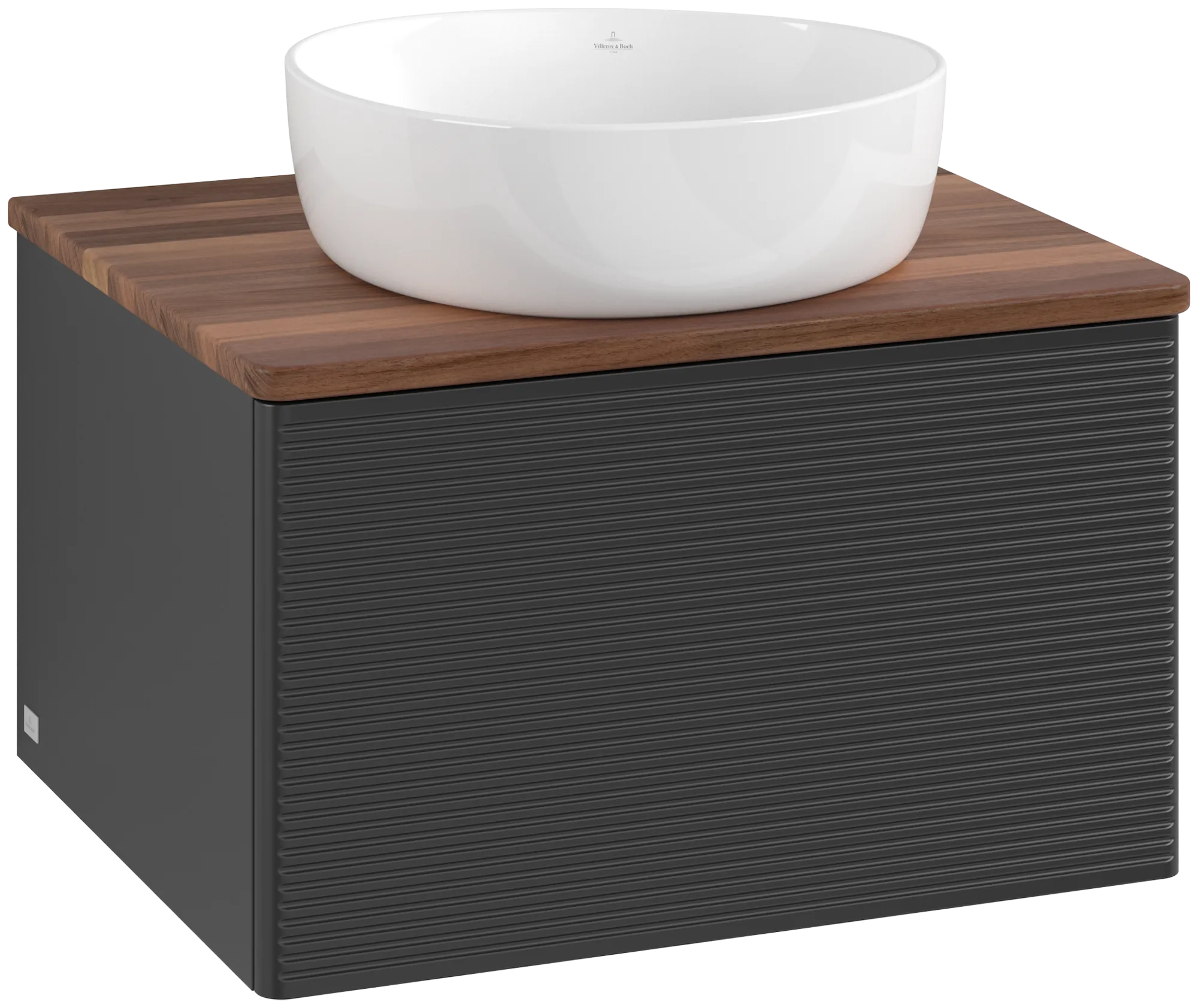 Bild von VILLEROY BOCH Antao Waschbeckenunterschrank, 1 Auszug, 600 x 360 x 500 mm, Front mit Struktur, Black Matt Lacquer / Warm Walnut #K29112PD