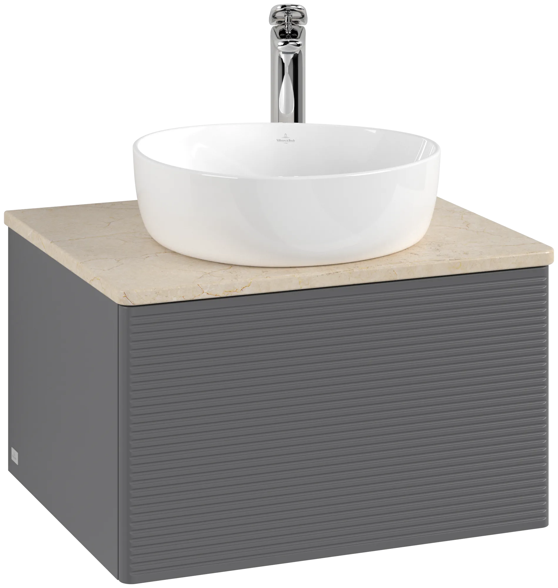 Bild von VILLEROY BOCH Antao Waschbeckenunterschrank, 1 Auszug, 600 x 360 x 500 mm, Front mit Struktur, Anthracite Matt Lacquer / Botticino #K29153GK