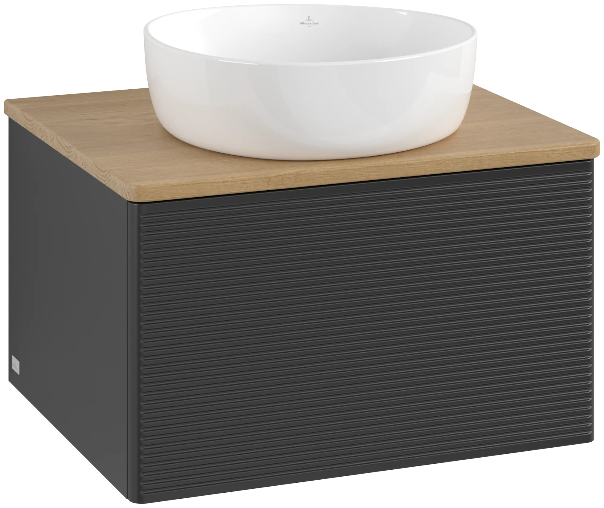 Bild von VILLEROY BOCH Antao Waschbeckenunterschrank, 1 Auszug, 600 x 360 x 500 mm, Front mit Struktur, Black Matt Lacquer / Honey Oak #K29111PD