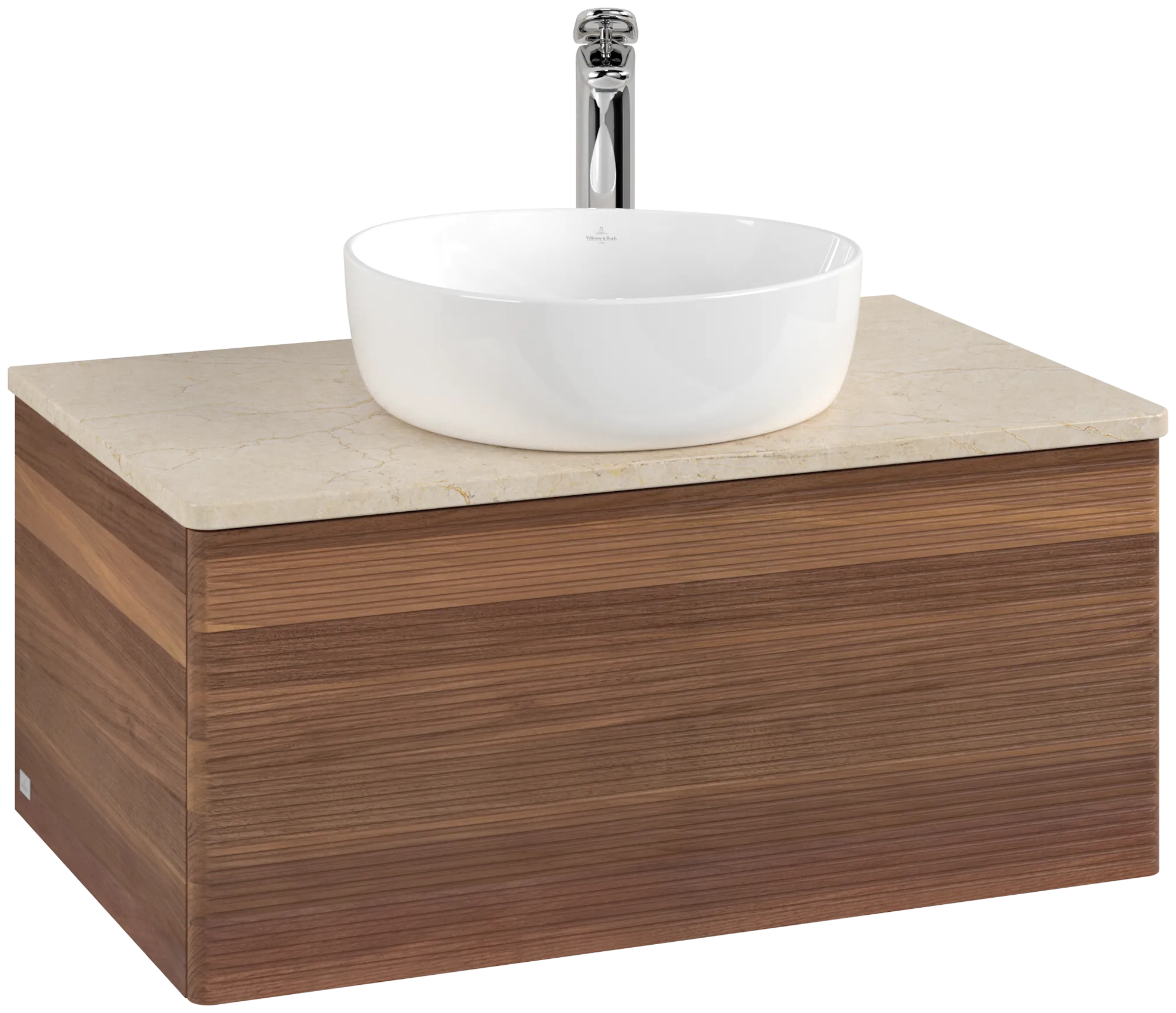 Bild von VILLEROY BOCH Antao Waschbeckenunterschrank, 1 Auszug, 800 x 360 x 500 mm, Front mit Struktur, Warm Walnut / Botticino #K30153HM
