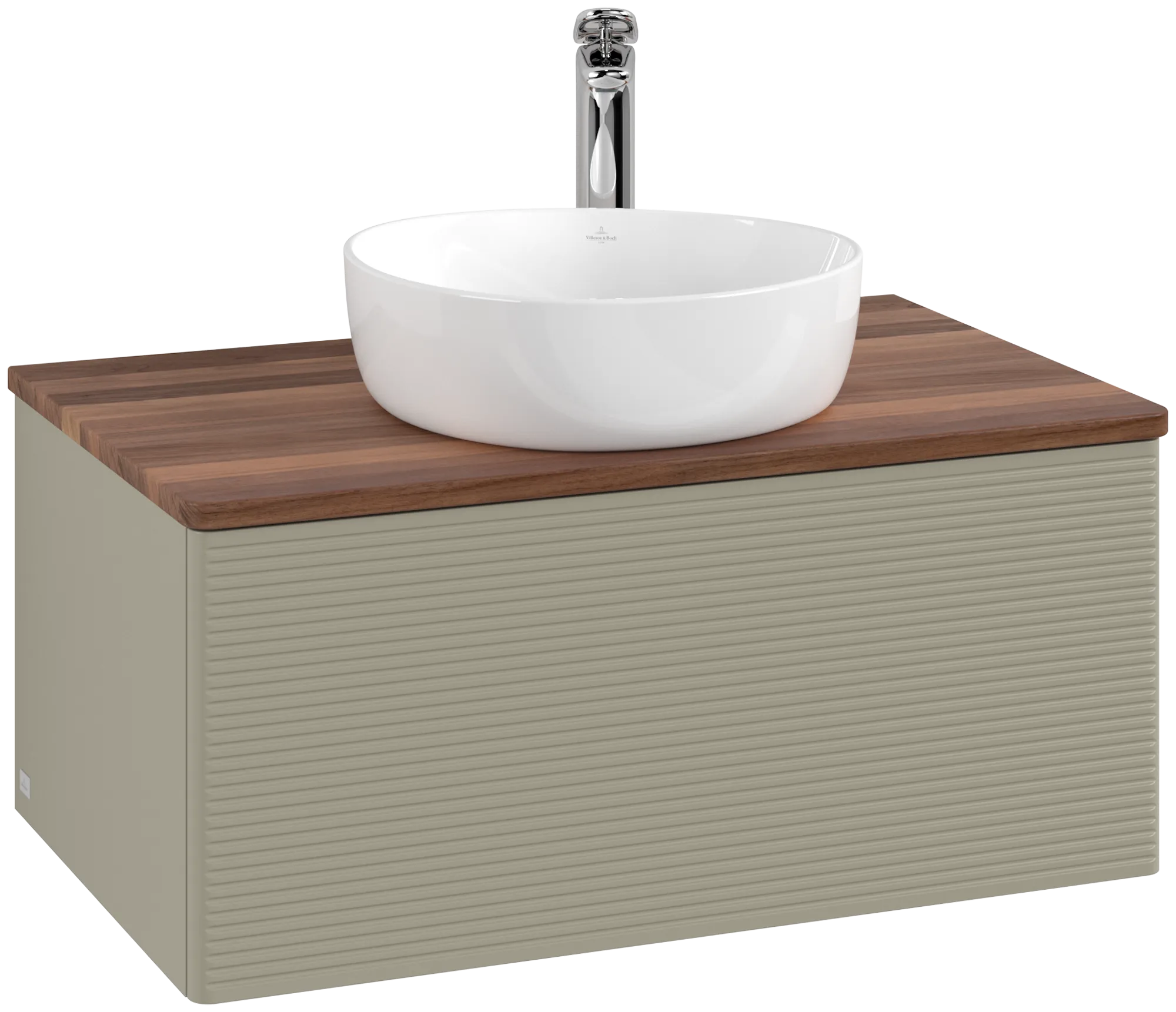 Bild von VILLEROY BOCH Antao Waschbeckenunterschrank, 1 Auszug, 800 x 360 x 500 mm, Front mit Struktur, Stone Grey Matt Lacquer / Warm Walnut #K30152HK
