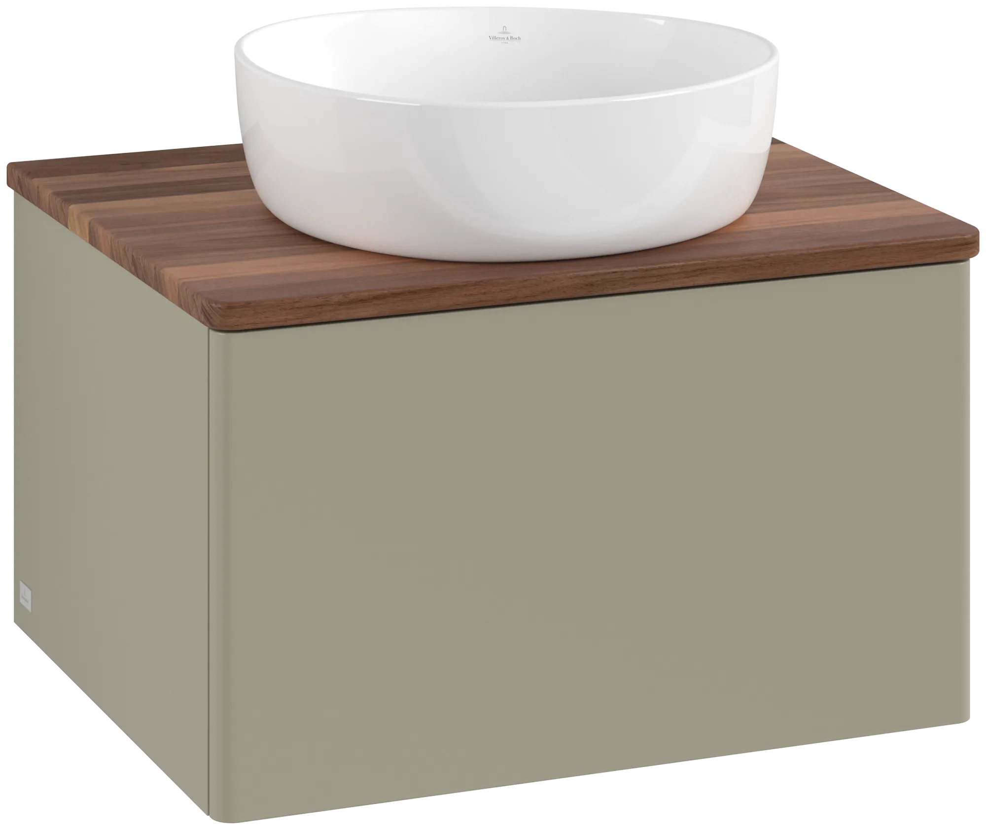 Bild von VILLEROY BOCH Antao Waschbeckenunterschrank, 1 Auszug, 600 x 360 x 500 mm, Front ohne Struktur, Stone Grey Matt Lacquer / Warm Walnut #K29012HK