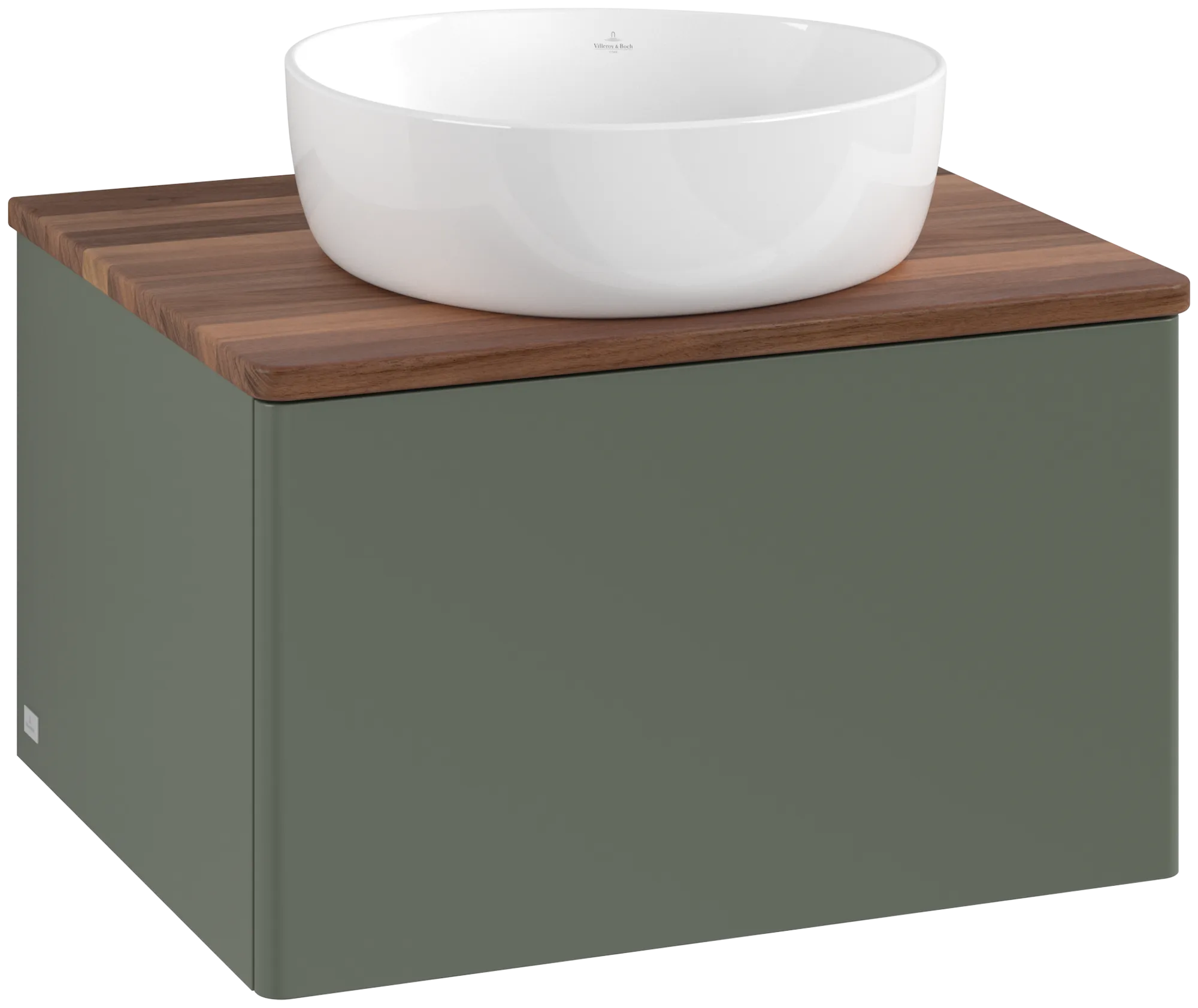 Bild von VILLEROY BOCH Antao Waschbeckenunterschrank, 1 Auszug, 600 x 360 x 500 mm, Front ohne Struktur, Leaf Green Matt Lacquer / Warm Walnut #K29012HL