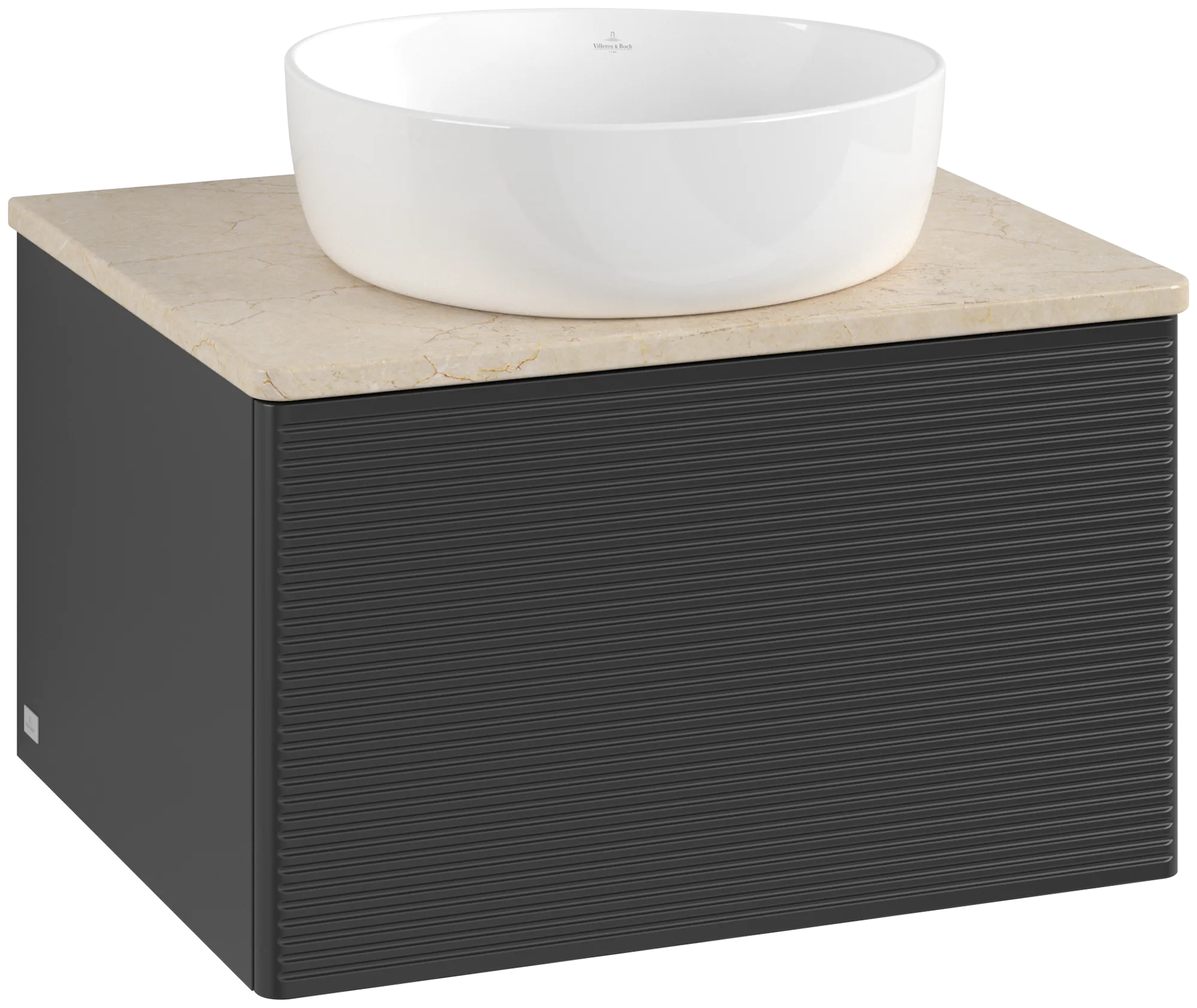 Bild von VILLEROY BOCH Antao Waschbeckenunterschrank, 1 Auszug, 600 x 360 x 500 mm, Front mit Struktur, Black Matt Lacquer / Botticino #K29113PD