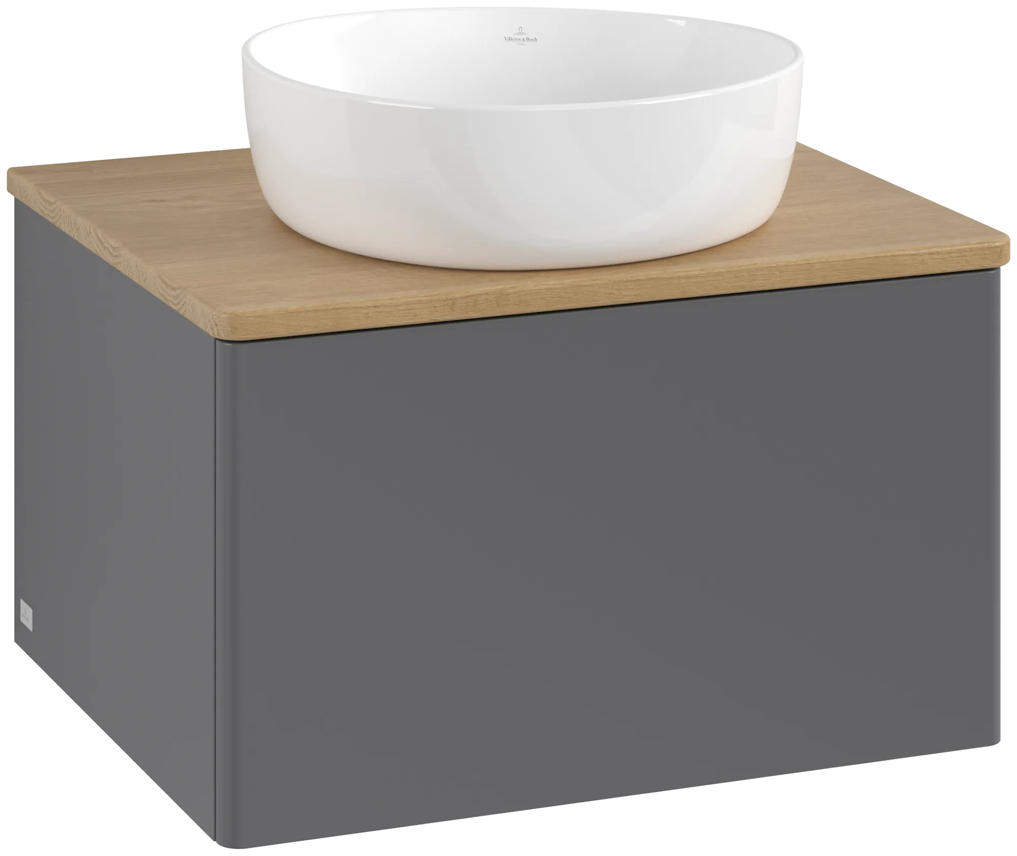 Bild von VILLEROY BOCH Antao Waschbeckenunterschrank, 1 Auszug, 600 x 360 x 500 mm, Front ohne Struktur, Anthracite Matt Lacquer / Honey Oak #K29011GK