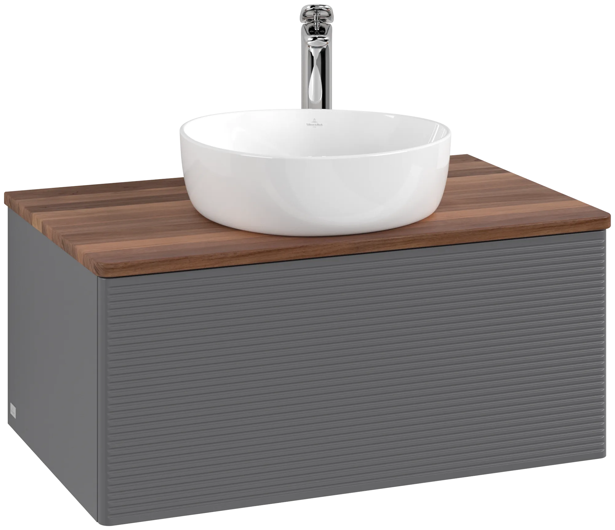 Bild von VILLEROY BOCH Antao Waschbeckenunterschrank, 1 Auszug, 800 x 360 x 500 mm, Front mit Struktur, Anthracite Matt Lacquer / Warm Walnut #K30152GK