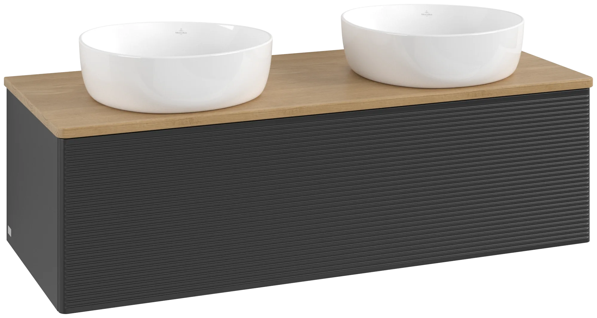 Bild von VILLEROY BOCH Antao Waschbeckenunterschrank, 1 Auszug, 1200 x 360 x 500 mm, Front mit Struktur, Black Matt Lacquer / Honey Oak #K35111PD