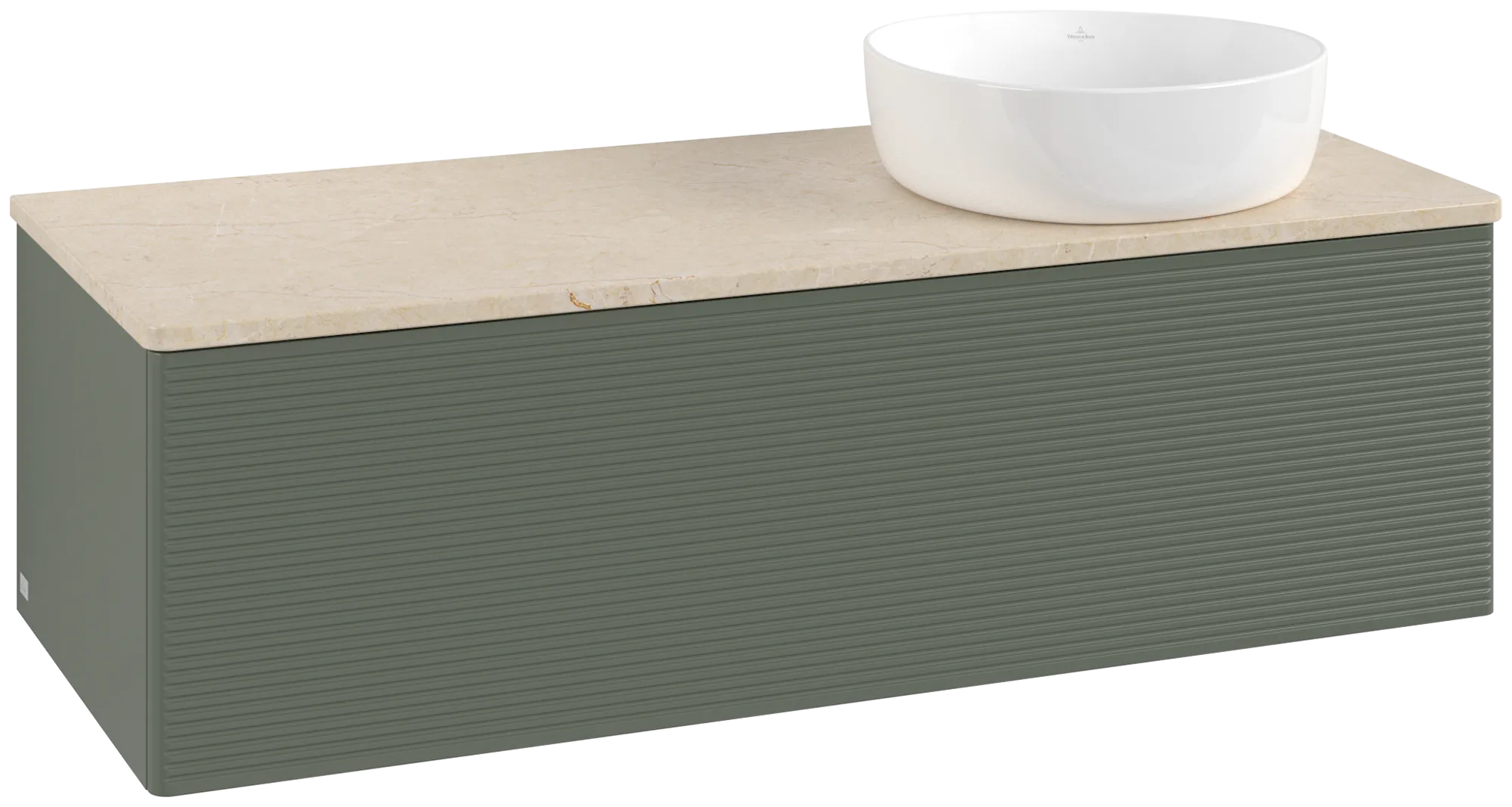 Obrázek VILLEROY BOCH Antao Vanity unit, 1 pull-out compartment, 1200 x 360 x 500 mm, Front with grain texture, Leaf Green Matt Lacquer / Botticino #K34113HL