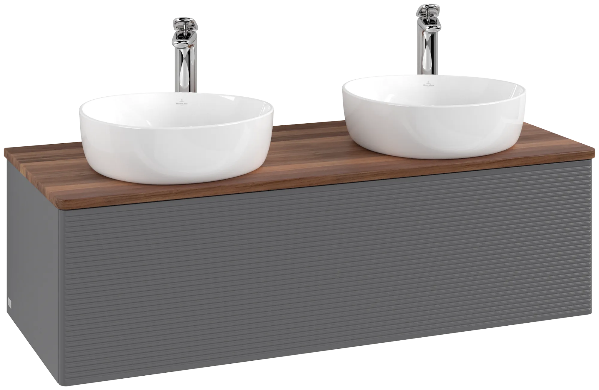 Bild von VILLEROY BOCH Antao Waschbeckenunterschrank, 1 Auszug, 1200 x 360 x 500 mm, Front mit Struktur, Anthracite Matt Lacquer / Warm Walnut #K35152GK