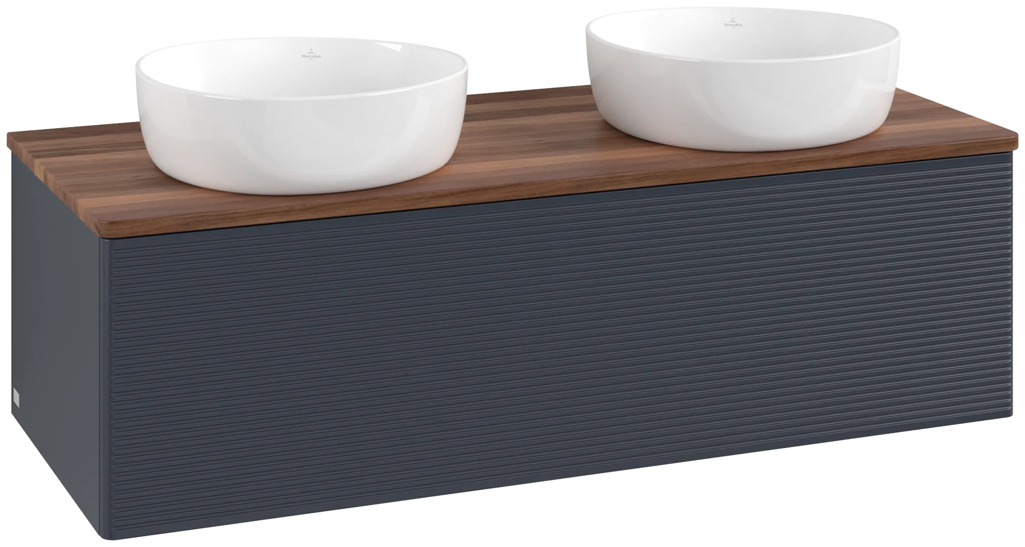 Bild von VILLEROY BOCH Antao Waschbeckenunterschrank, 1 Auszug, 1200 x 360 x 500 mm, Front mit Struktur, Midnight Blue Matt Lacquer / Warm Walnut #K35112HG
