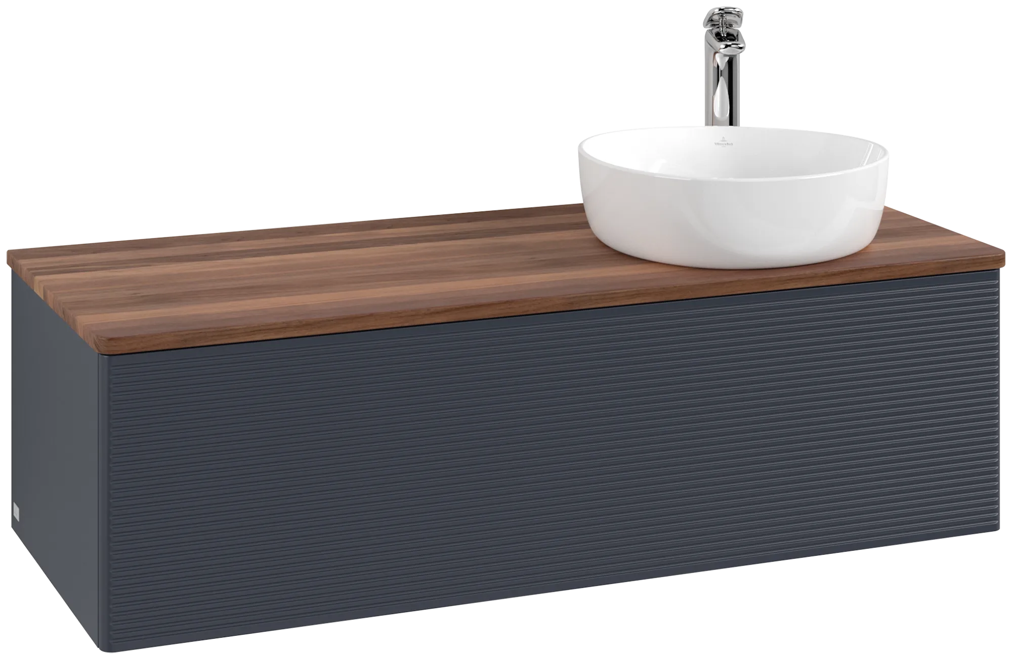 Bild von VILLEROY BOCH Antao Waschbeckenunterschrank, 1 Auszug, 1200 x 360 x 500 mm, Front mit Struktur, Midnight Blue Matt Lacquer / Warm Walnut #K34152HG