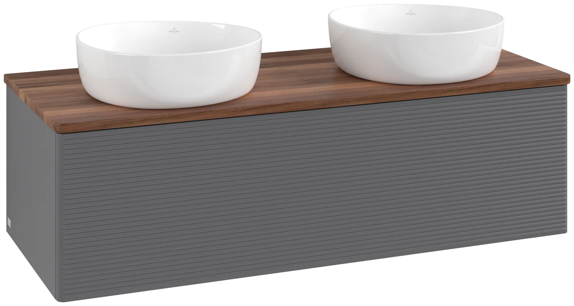 Obrázek VILLEROY BOCH Antao Vanity unit, 1 pull-out compartment, 1200 x 360 x 500 mm, Front with grain texture, Anthracite Matt Lacquer / Warm Walnut #K35112GK