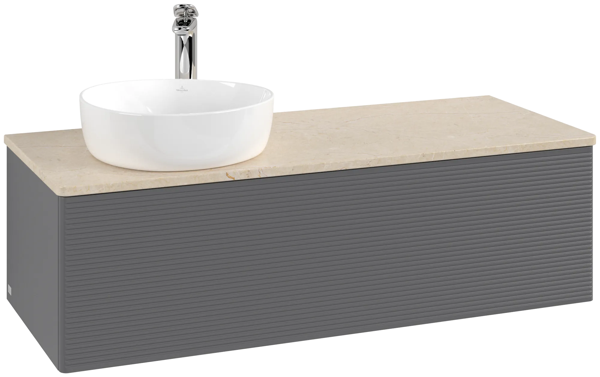 Obrázek VILLEROY BOCH Antao Vanity unit, 1 pull-out compartment, 1200 x 360 x 500 mm, Front with grain texture, Anthracite Matt Lacquer / Botticino #K33153GK