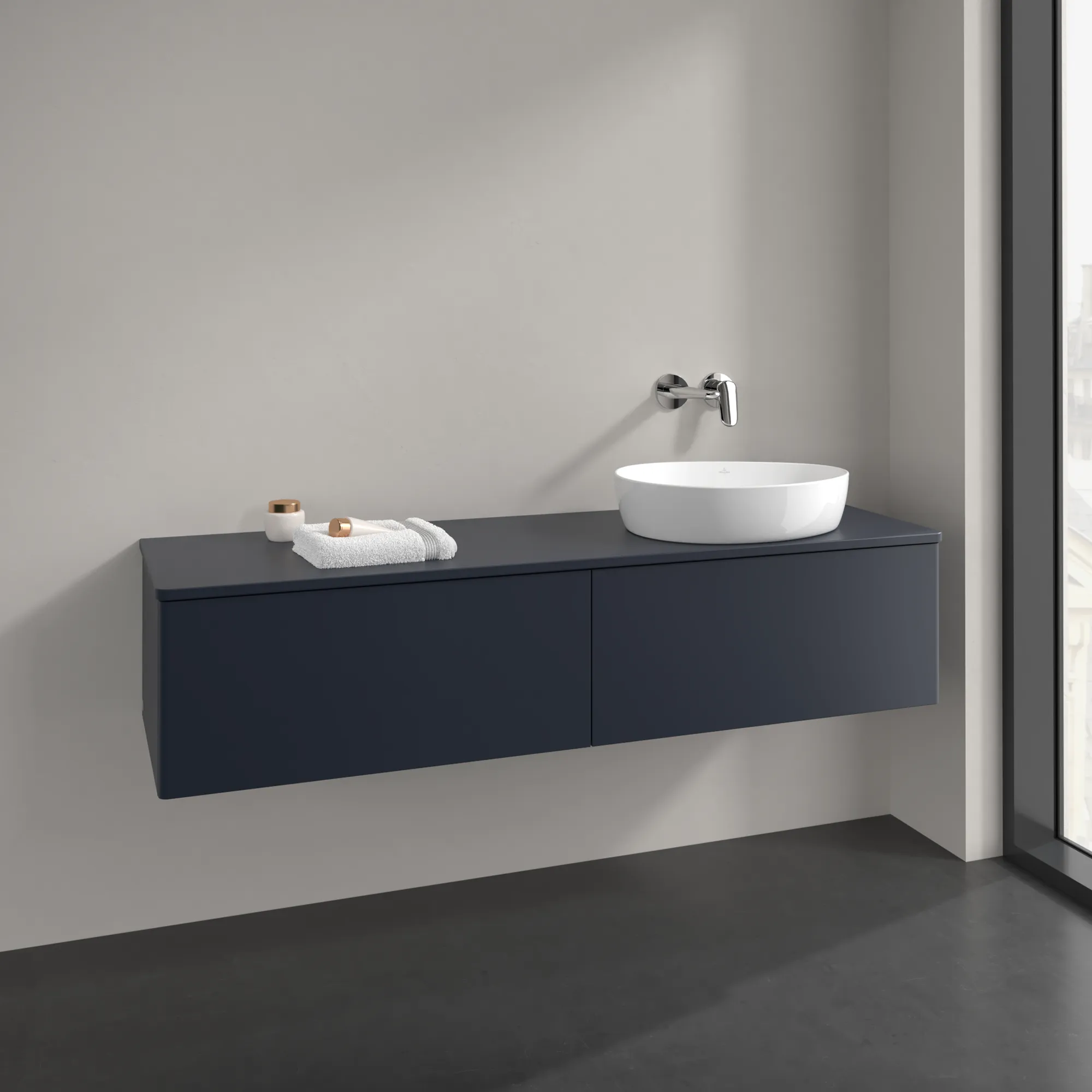 Bild von VILLEROY BOCH Antao Waschbeckenunterschrank, 2 Auszüge, 1600 x 360 x 500 mm, Front ohne Struktur, Midnight Blue Matt Lacquer / Midnight Blue Matt Lacquer #K38050HG