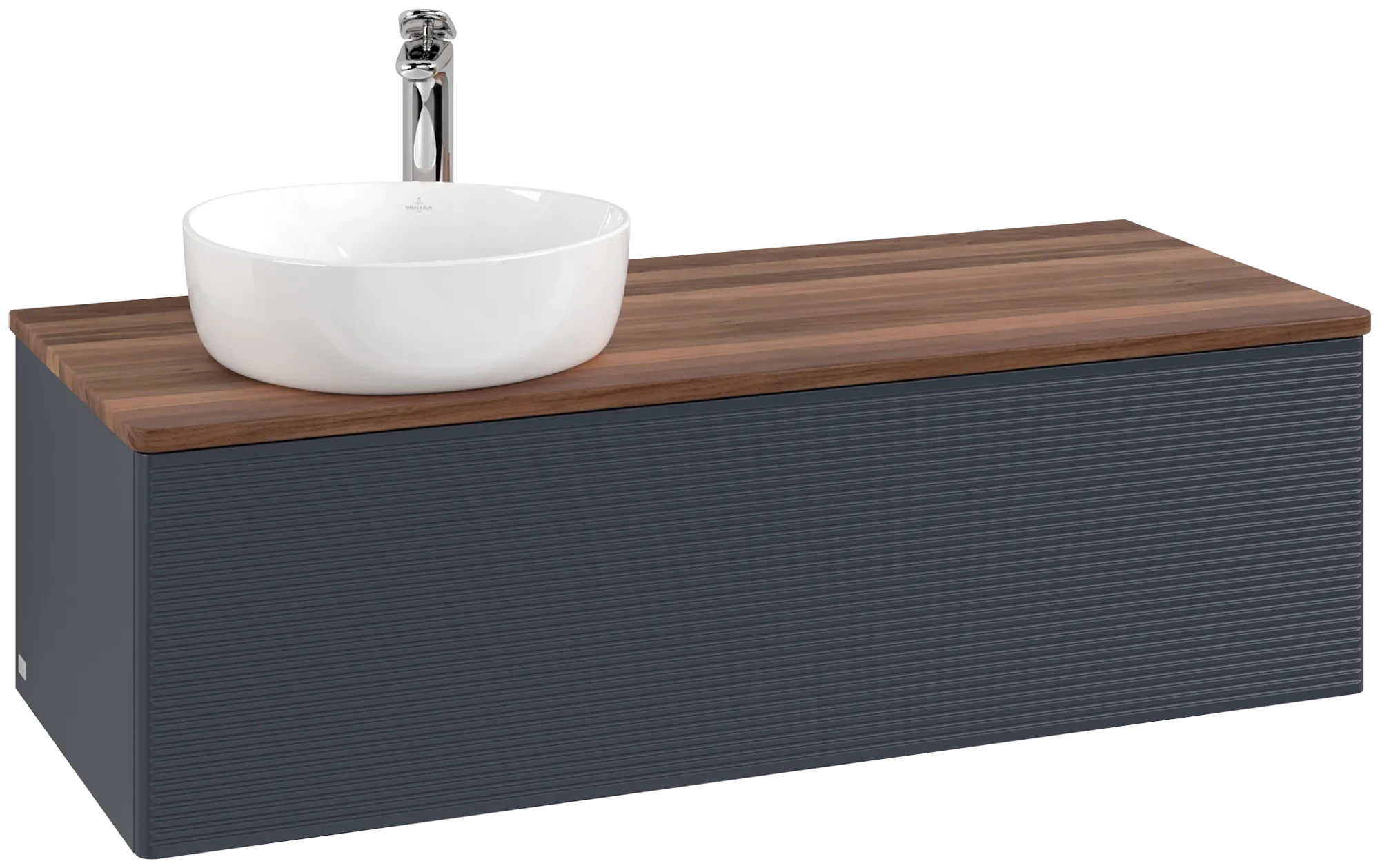 Bild von VILLEROY BOCH Antao Waschbeckenunterschrank, 1 Auszug, 1200 x 360 x 500 mm, Front mit Struktur, Midnight Blue Matt Lacquer / Warm Walnut #K33152HG