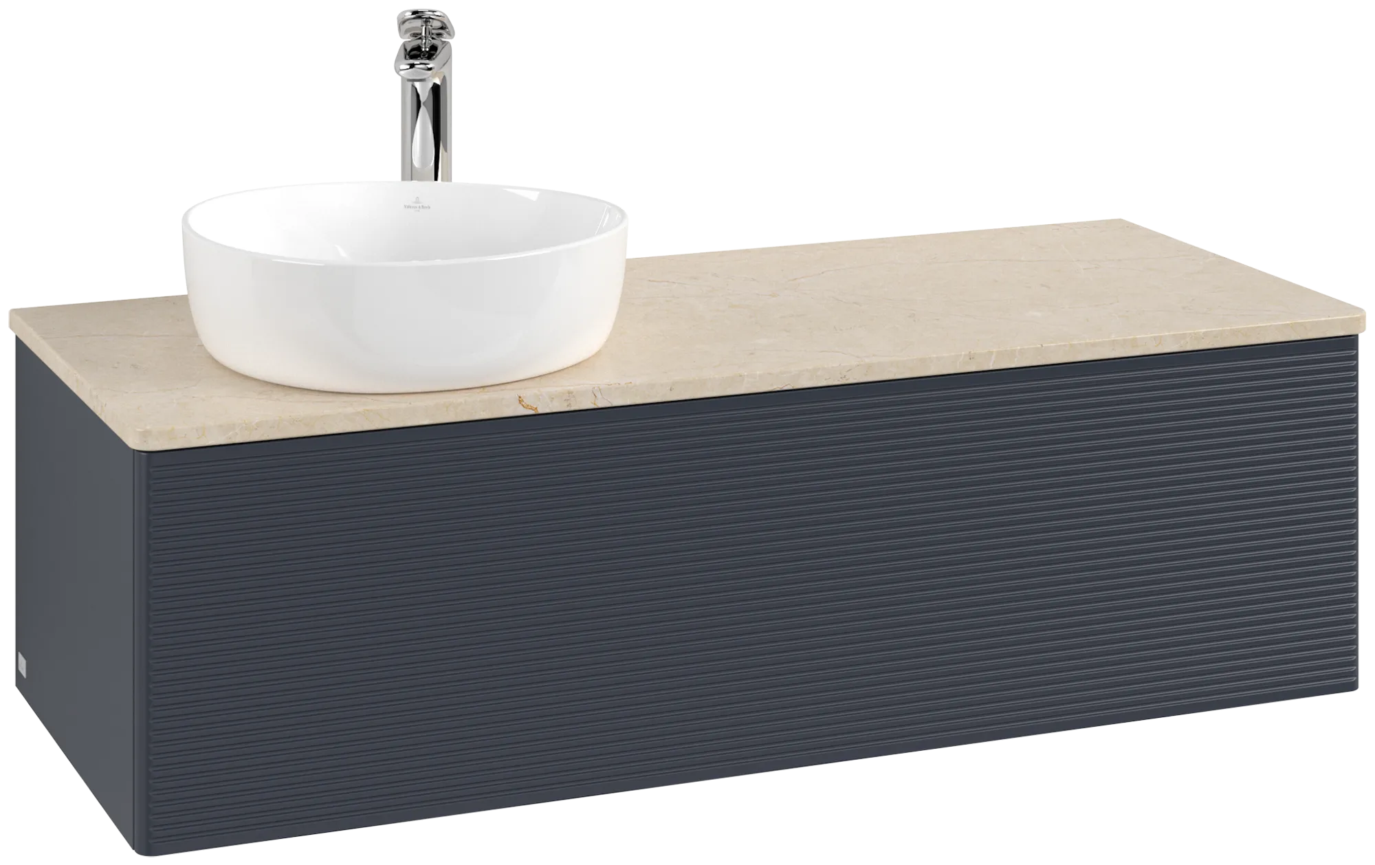 Bild von VILLEROY BOCH Antao Waschbeckenunterschrank, 1 Auszug, 1200 x 360 x 500 mm, Front mit Struktur, Midnight Blue Matt Lacquer / Botticino #K33153HG