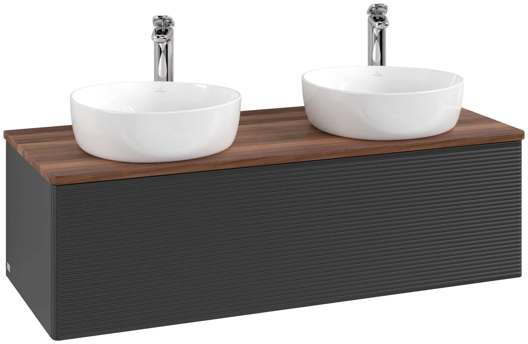 Bild von VILLEROY BOCH Antao Waschbeckenunterschrank, 1 Auszug, 1200 x 360 x 500 mm, Front mit Struktur, Black Matt Lacquer / Warm Walnut #K35152PD