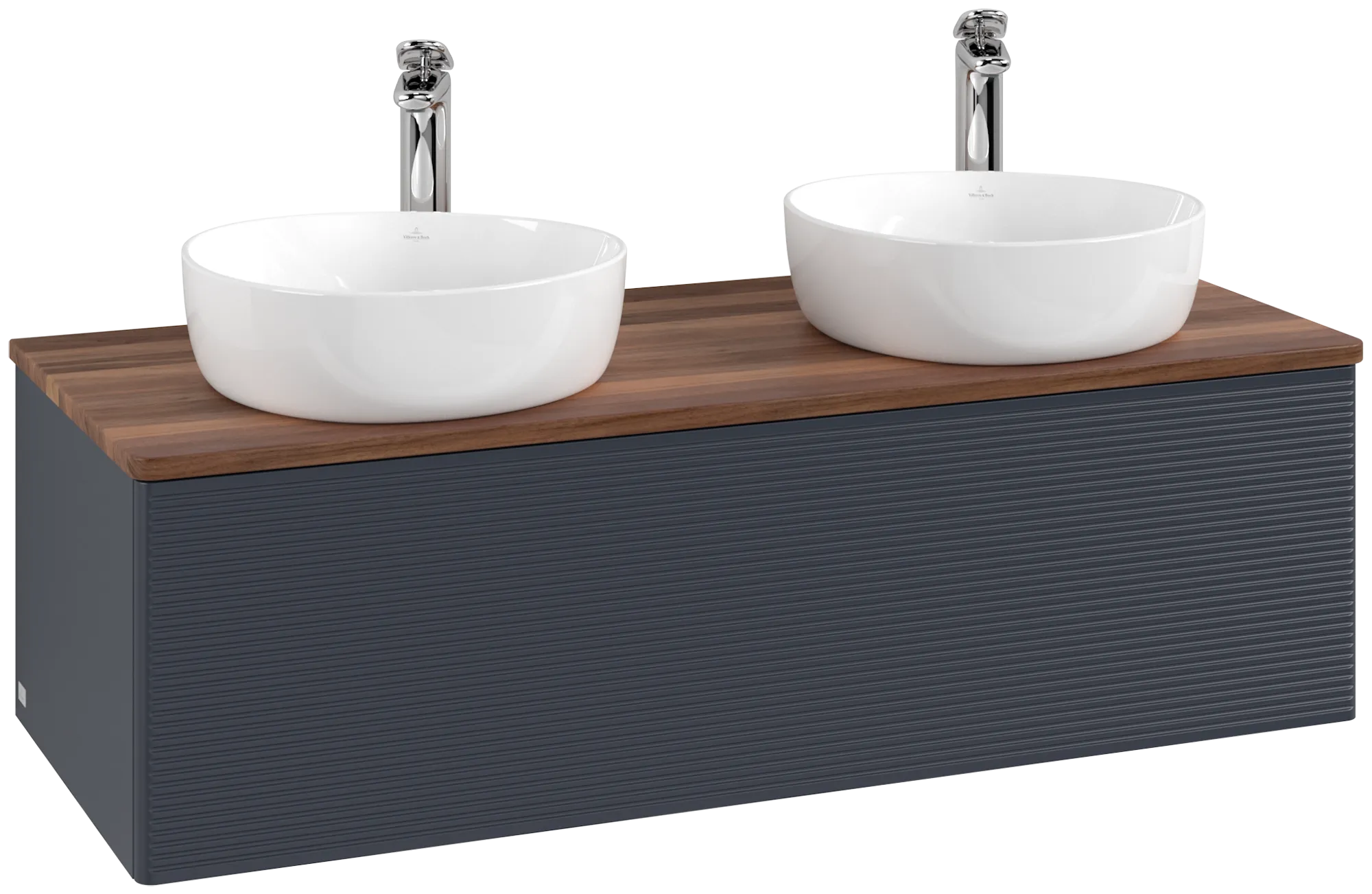 Bild von VILLEROY BOCH Antao Waschbeckenunterschrank, 1 Auszug, 1200 x 360 x 500 mm, Front mit Struktur, Midnight Blue Matt Lacquer / Warm Walnut #K35152HG