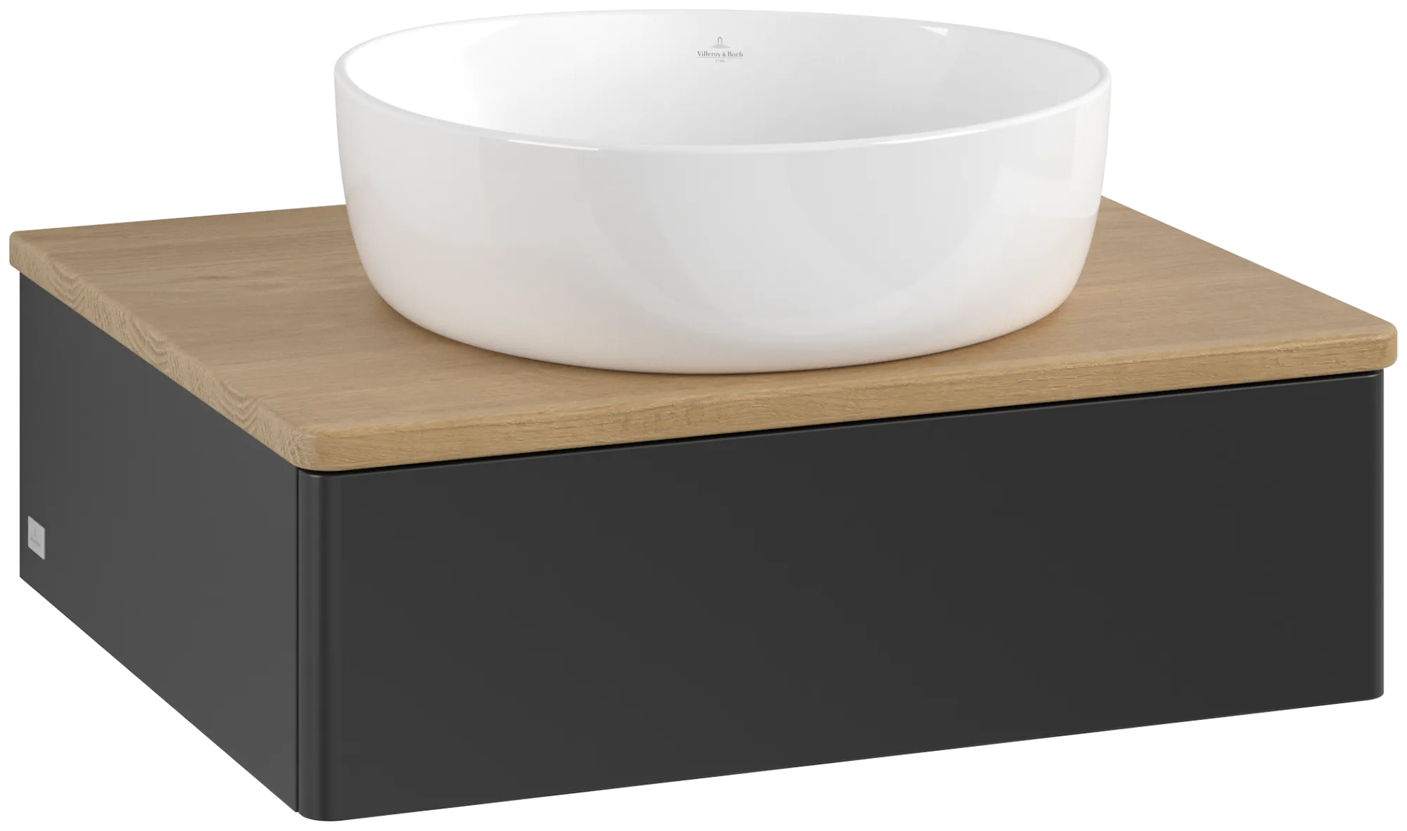 Obrázek VILLEROY BOCH Antao Vanity unit, with lighting, 1 pull-out compartment, 600 x 190 x 500 mm, Front without structure, Black Matt Lacquer / Honey Oak #L07011PD