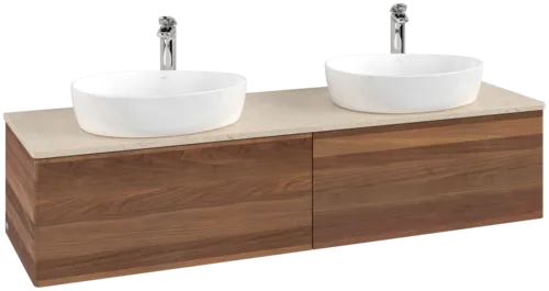 Picture of VILLEROY BOCH Antao Vanity unit, 2 pull-out compartments, 1600 x 360 x 500 mm, Front without structure, Warm Walnut / Botticino #K39053HM