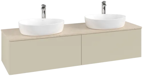 Bild von VILLEROY BOCH Antao Waschbeckenunterschrank, 2 Auszüge, 1600 x 360 x 500 mm, Front ohne Struktur, Silk Grey Matt Lacquer / Botticino #K39053HJ