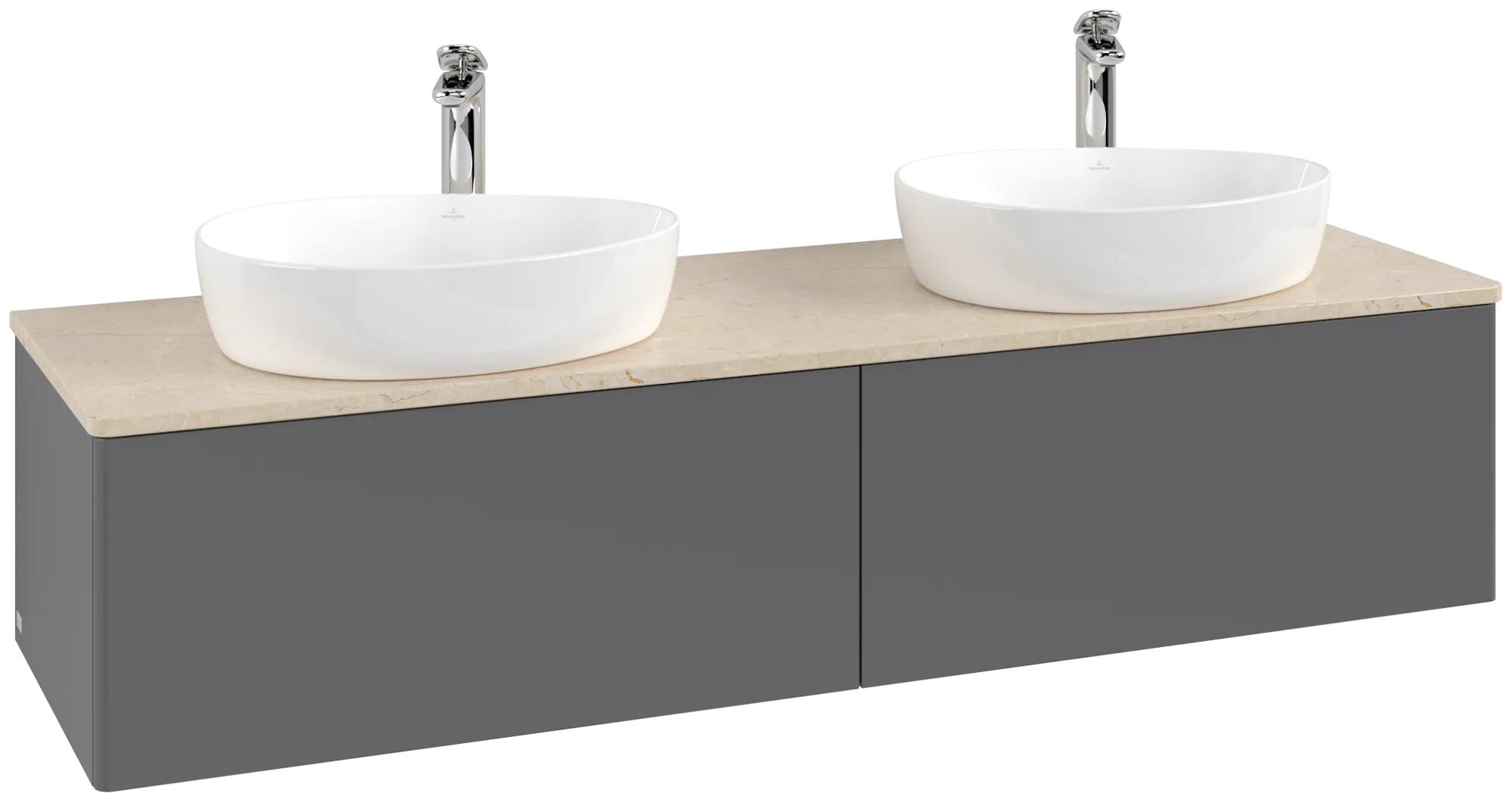 Bild von VILLEROY BOCH Antao Waschbeckenunterschrank, 2 Auszüge, 1600 x 360 x 500 mm, Front ohne Struktur, Anthracite Matt Lacquer / Botticino #K39053GK