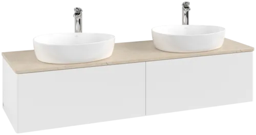 Bild von VILLEROY BOCH Antao Waschbeckenunterschrank, 2 Auszüge, 1600 x 360 x 500 mm, Front ohne Struktur, White Matt Lacquer / Botticino #K39053MT