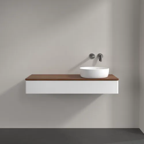 Obrázek VILLEROY BOCH Antao Vanity unit, with lighting, 1 pull-out compartment, 1200 x 190 x 500 mm, Front without structure, White Matt Lacquer / Warm Walnut #L12012MT