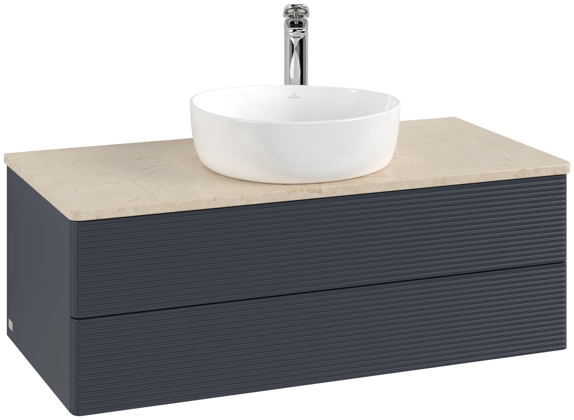 Bild von VILLEROY BOCH Antao Waschbeckenunterschrank, mit Beleuchtung, 2 Auszüge, 1000 x 360 x 500 mm, Front mit Struktur, Midnight Blue Matt Lacquer / Botticino #L20153HG
