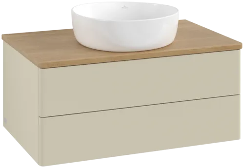 Bild von VILLEROY BOCH Antao Waschbeckenunterschrank, mit Beleuchtung, 2 Auszüge, 800 x 360 x 500 mm, Front ohne Struktur, Silk Grey Matt Lacquer / Honey Oak #L19011HJ