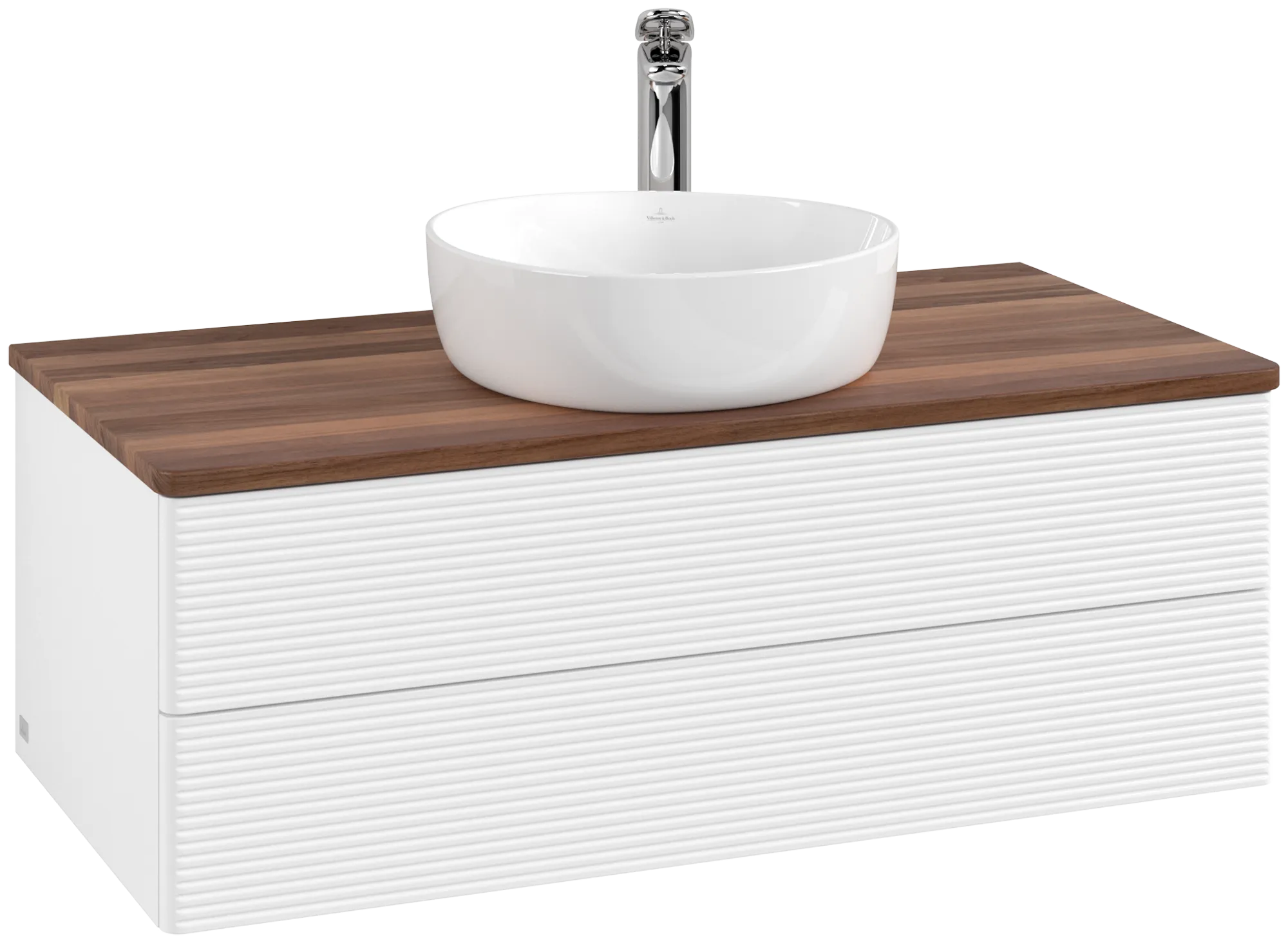 Bild von VILLEROY BOCH Antao Waschbeckenunterschrank, mit Beleuchtung, 2 Auszüge, 1000 x 360 x 500 mm, Front mit Struktur, White Matt Lacquer / Warm Walnut #L20152MT