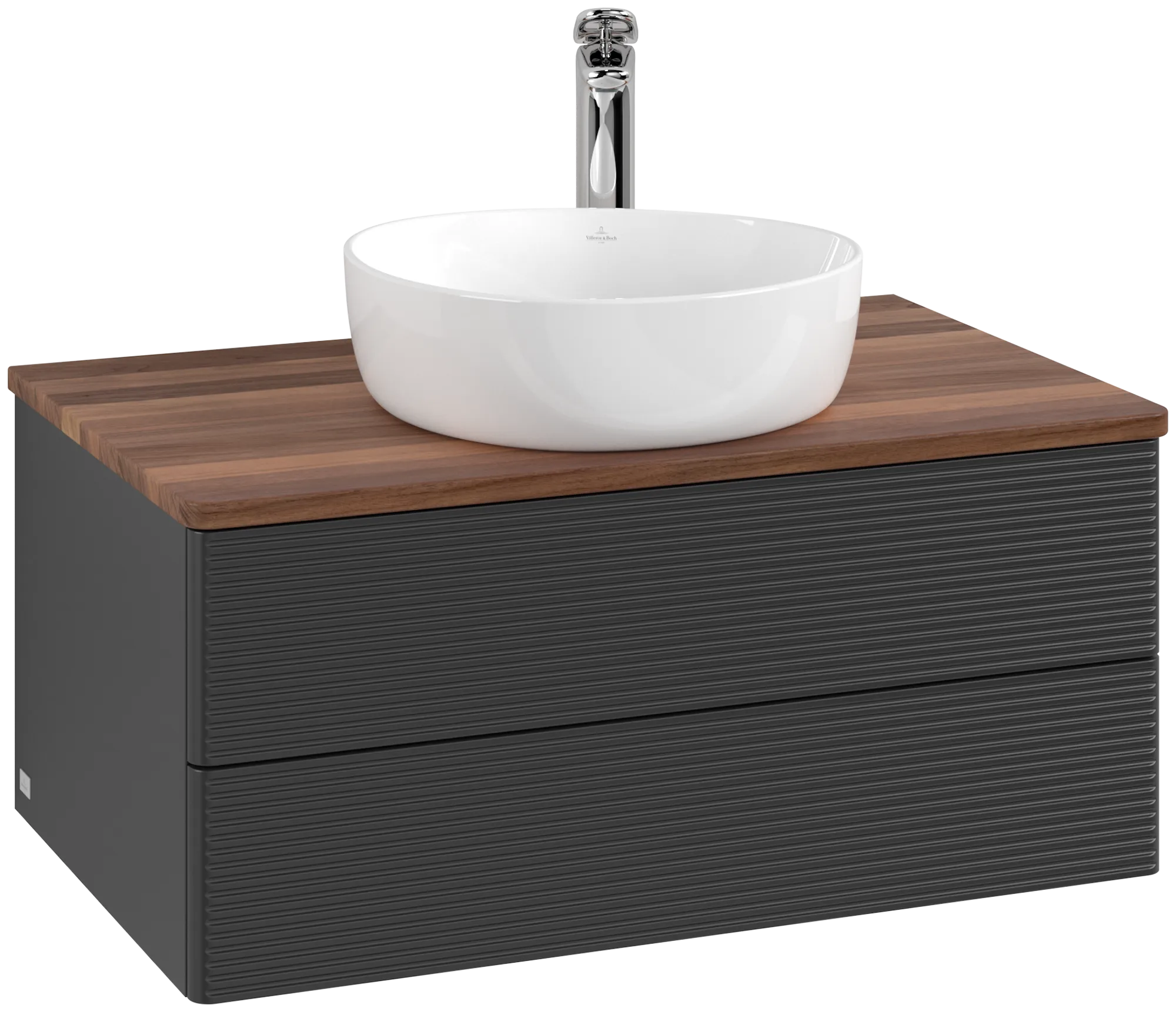 Bild von VILLEROY BOCH Antao Waschbeckenunterschrank, mit Beleuchtung, 2 Auszüge, 800 x 360 x 500 mm, Front mit Struktur, Black Matt Lacquer / Warm Walnut #L19152PD