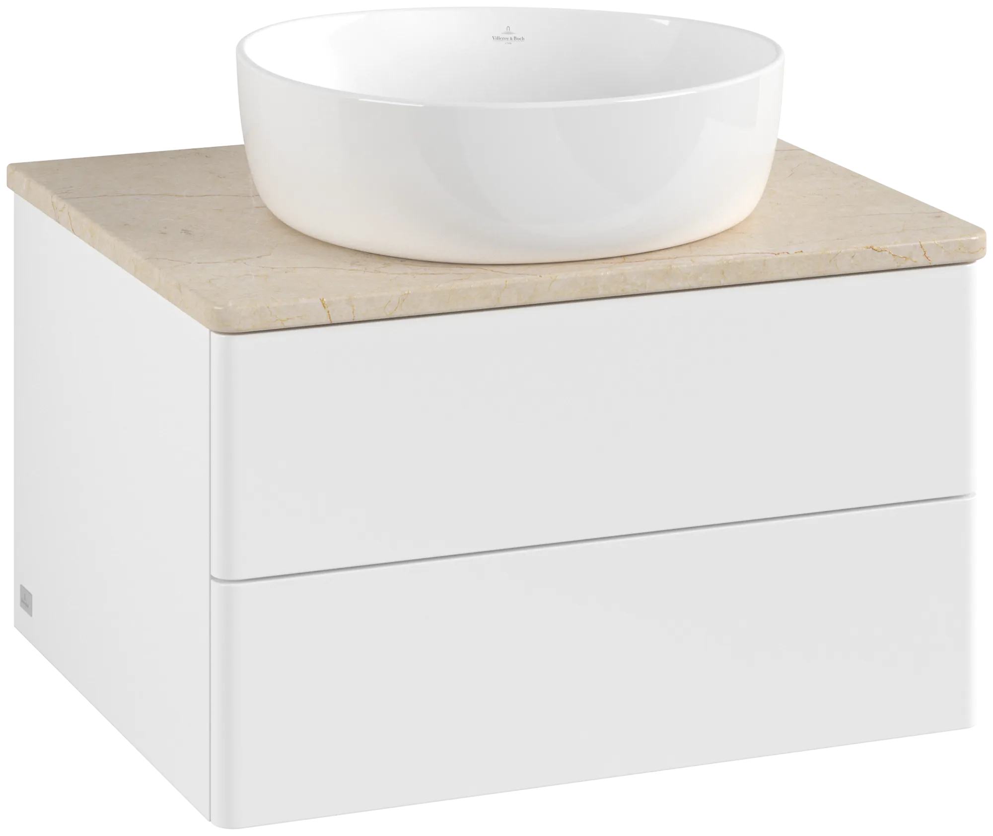Bild von VILLEROY BOCH Antao Waschbeckenunterschrank, mit Beleuchtung, 2 Auszüge, 600 x 360 x 500 mm, Front ohne Struktur, White Matt Lacquer / Botticino #L18013MT
