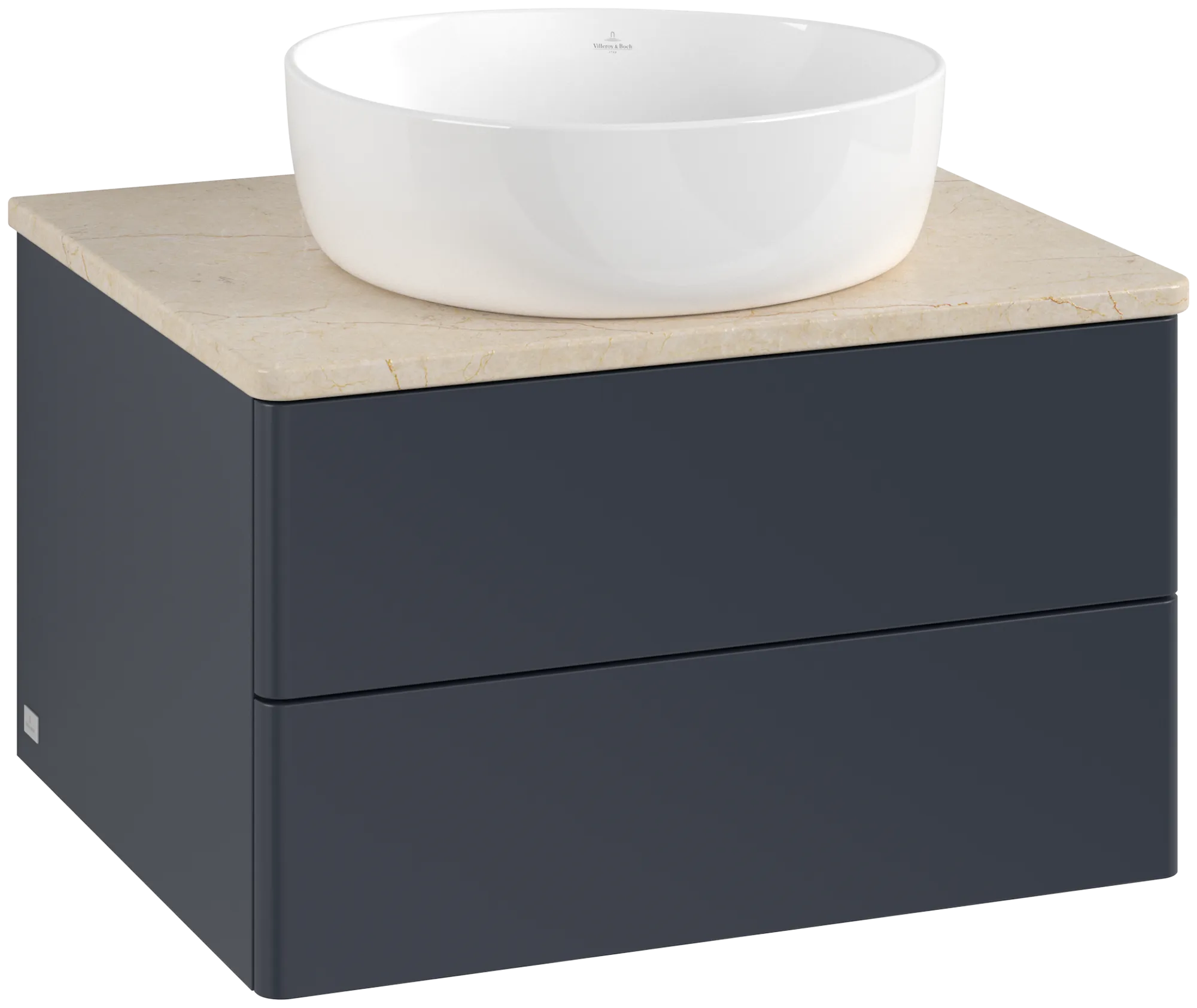 Bild von VILLEROY BOCH Antao Waschbeckenunterschrank, mit Beleuchtung, 2 Auszüge, 600 x 360 x 500 mm, Front ohne Struktur, Midnight Blue Matt Lacquer / Botticino #L18013HG