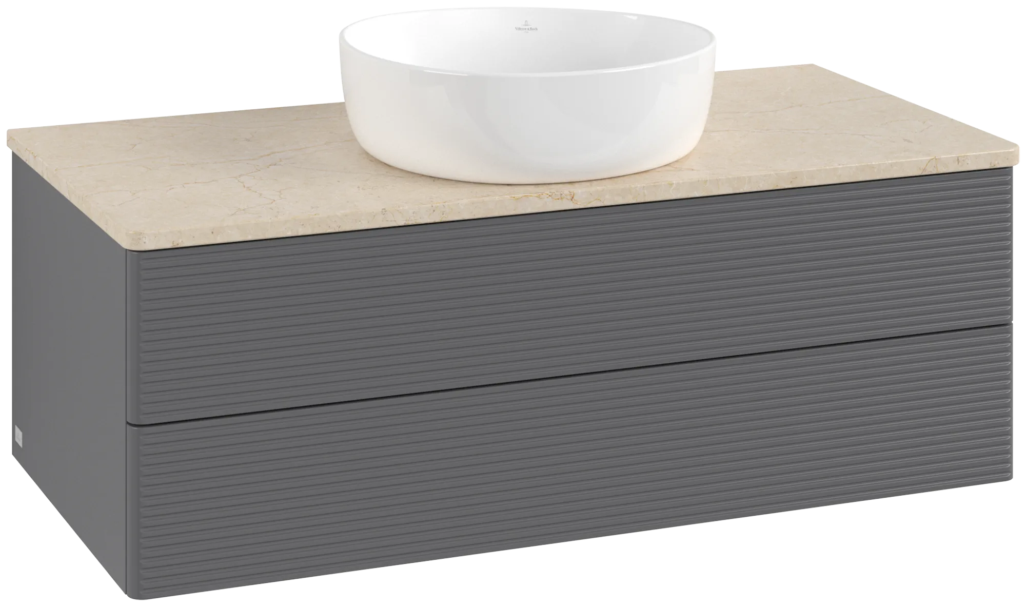 Bild von VILLEROY BOCH Antao Waschbeckenunterschrank, mit Beleuchtung, 2 Auszüge, 1000 x 360 x 500 mm, Front mit Struktur, Anthracite Matt Lacquer / Botticino #L20113GK