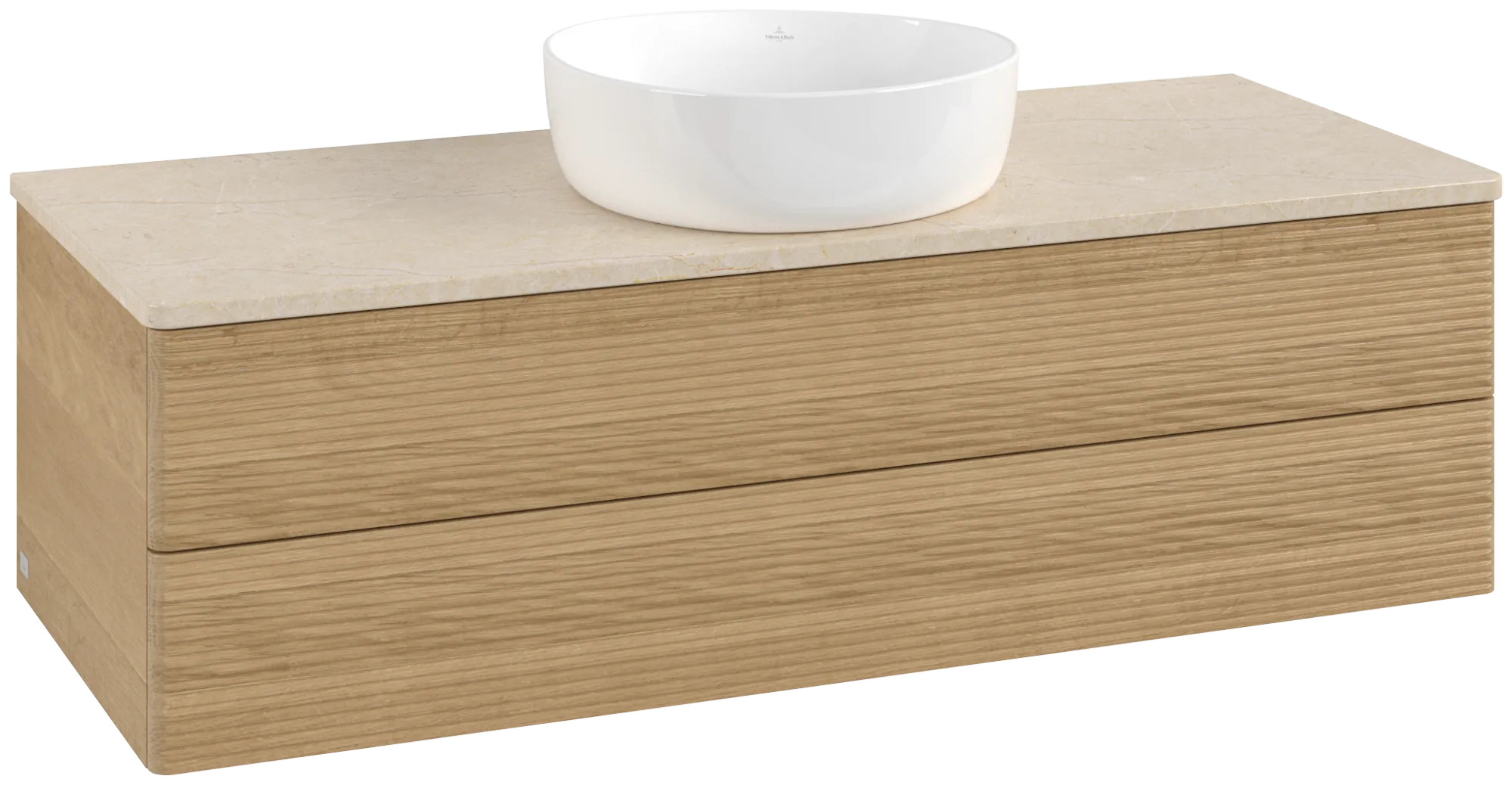 Bild von VILLEROY BOCH Antao Waschbeckenunterschrank, mit Beleuchtung, 2 Auszüge, 1200 x 360 x 500 mm, Front mit Struktur, Honey Oak / Botticino #L21113HN