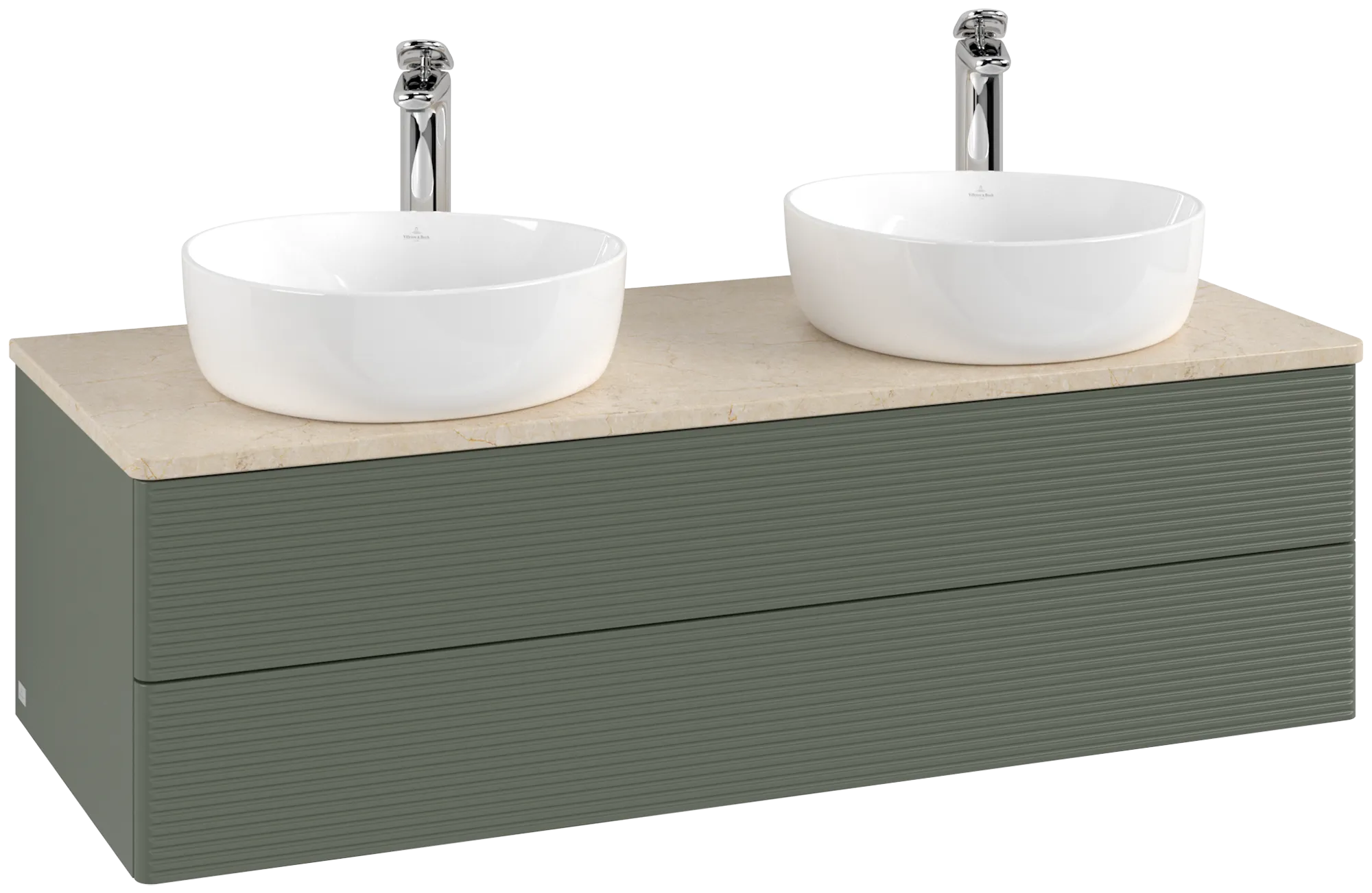 Bild von VILLEROY BOCH Antao Waschbeckenunterschrank, mit Beleuchtung, 2 Auszüge, 1200 x 360 x 500 mm, Front mit Struktur, Leaf Green Matt Lacquer / Botticino #L24153HL