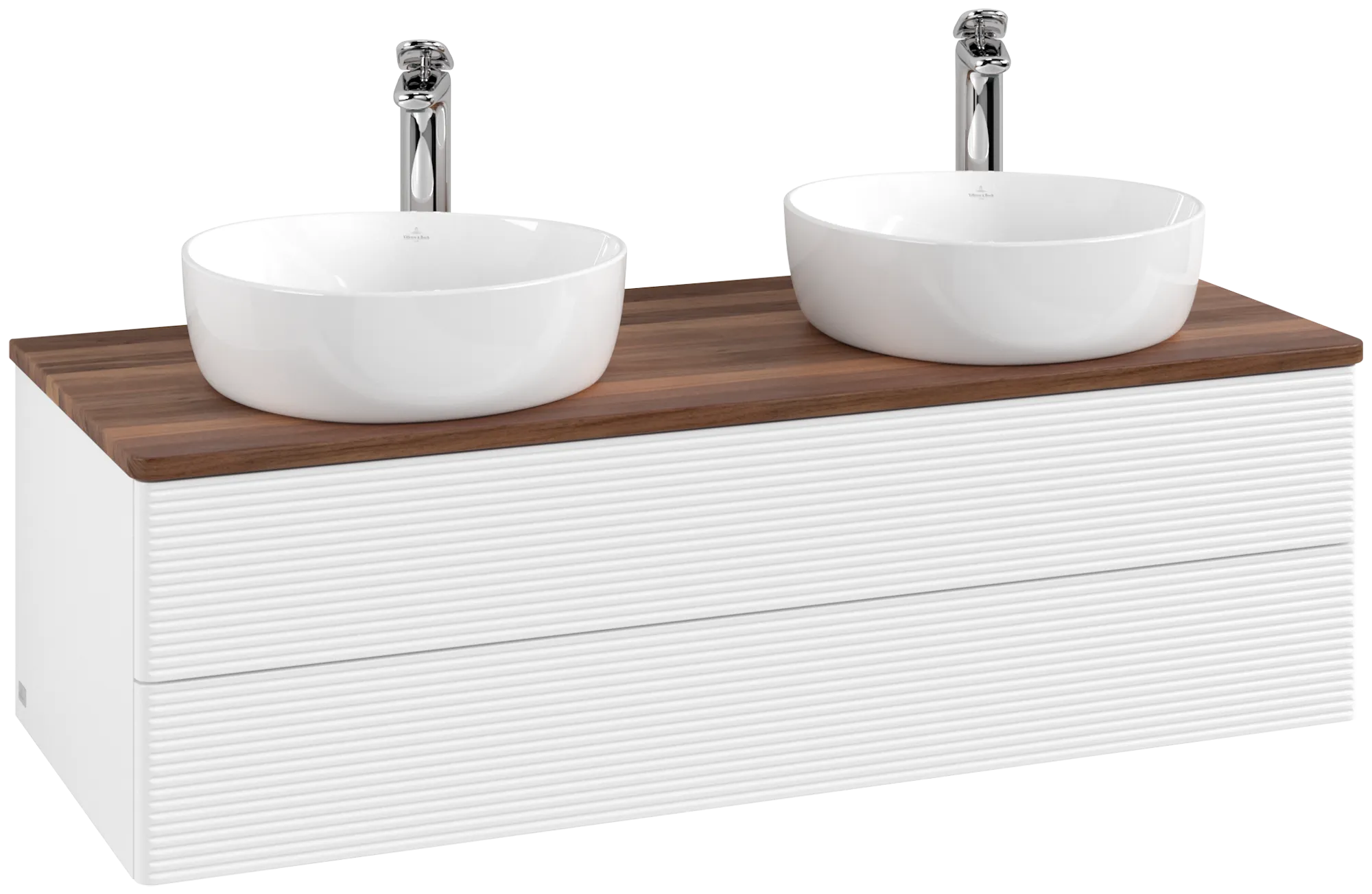 Bild von VILLEROY BOCH Antao Waschbeckenunterschrank, mit Beleuchtung, 2 Auszüge, 1200 x 360 x 500 mm, Front mit Struktur, White Matt Lacquer / Warm Walnut #L24152MT