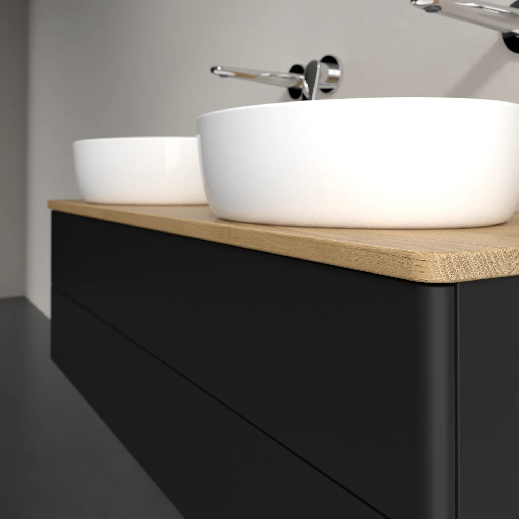 Bild von VILLEROY BOCH Antao Waschbeckenunterschrank, mit Beleuchtung, 2 Auszüge, 1200 x 360 x 500 mm, Front ohne Struktur, Black Matt Lacquer / Honey Oak #L24011PD