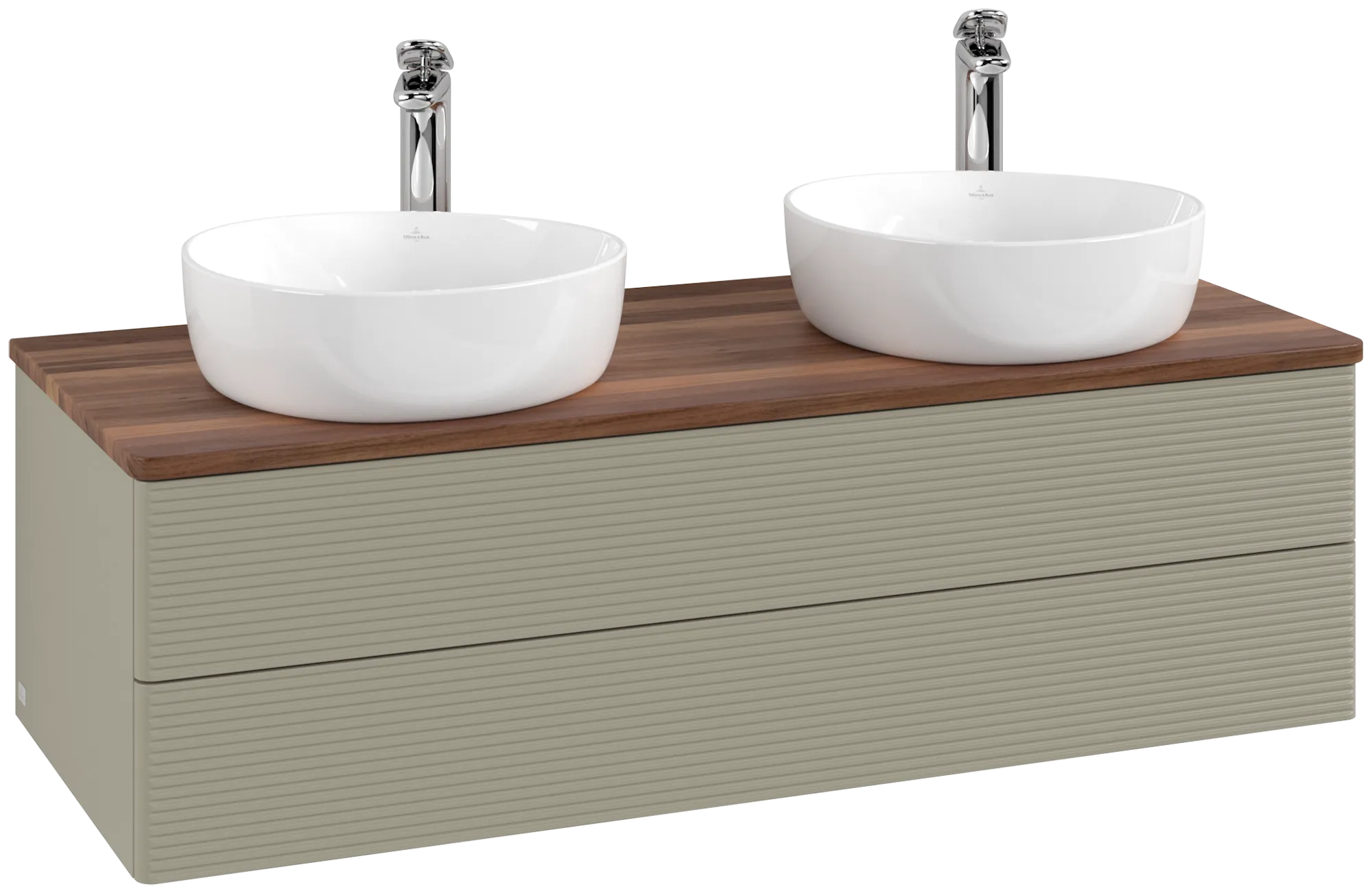 Bild von VILLEROY BOCH Antao Waschbeckenunterschrank, mit Beleuchtung, 2 Auszüge, 1200 x 360 x 500 mm, Front mit Struktur, Stone Grey Matt Lacquer / Warm Walnut #L24152HK