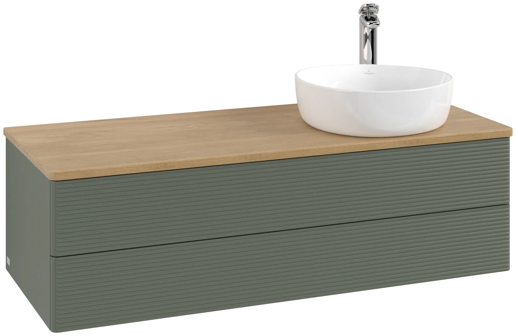 Bild von VILLEROY BOCH Antao Waschbeckenunterschrank, mit Beleuchtung, 2 Auszüge, 1200 x 360 x 500 mm, Front mit Struktur, Leaf Green Matt Lacquer / Honey Oak #L23151HL