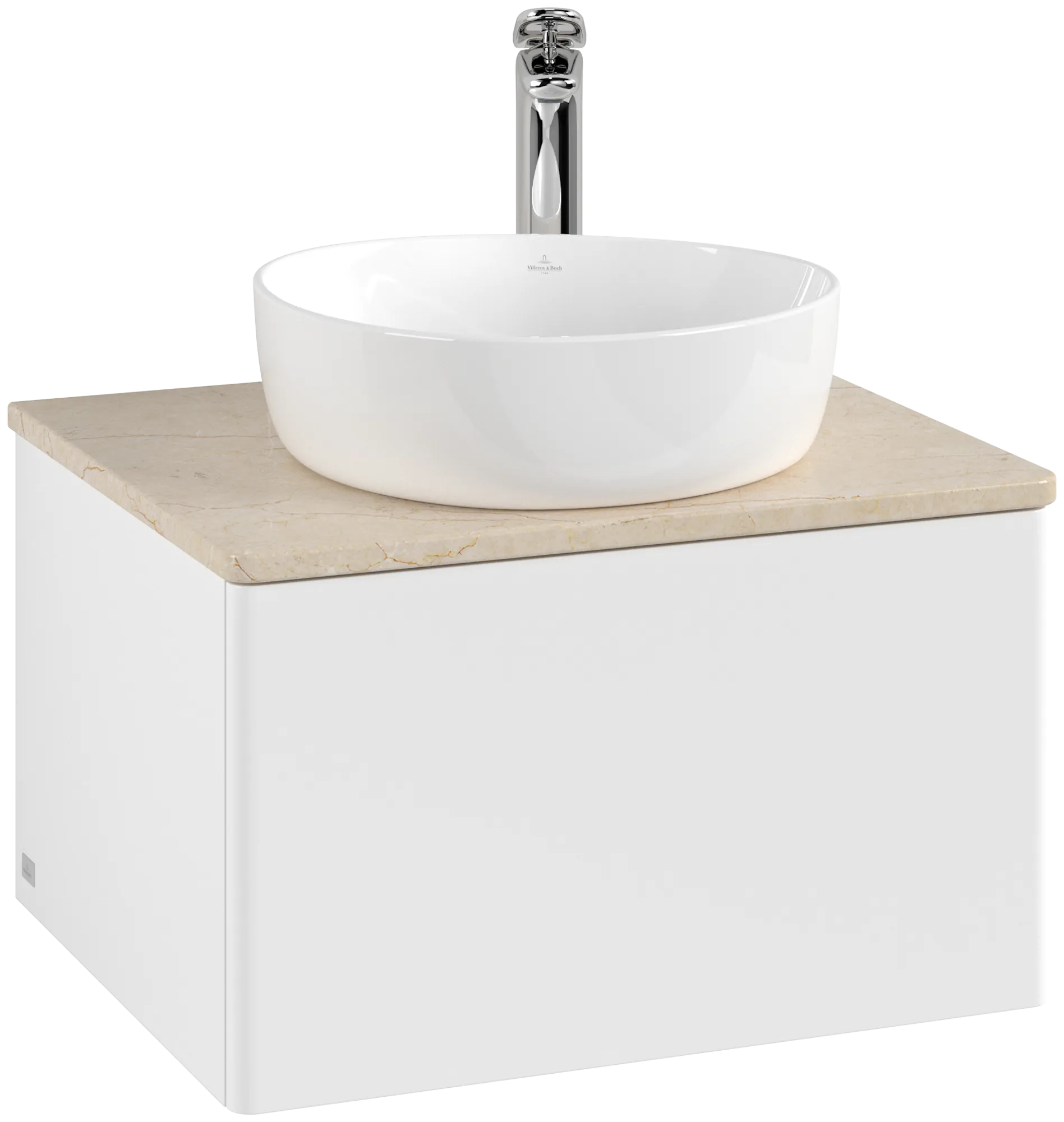 Bild von VILLEROY BOCH Antao Waschbeckenunterschrank, mit Beleuchtung, 1 Auszug, 600 x 360 x 500 mm, Front ohne Struktur, White Matt Lacquer / Botticino #L29053MT