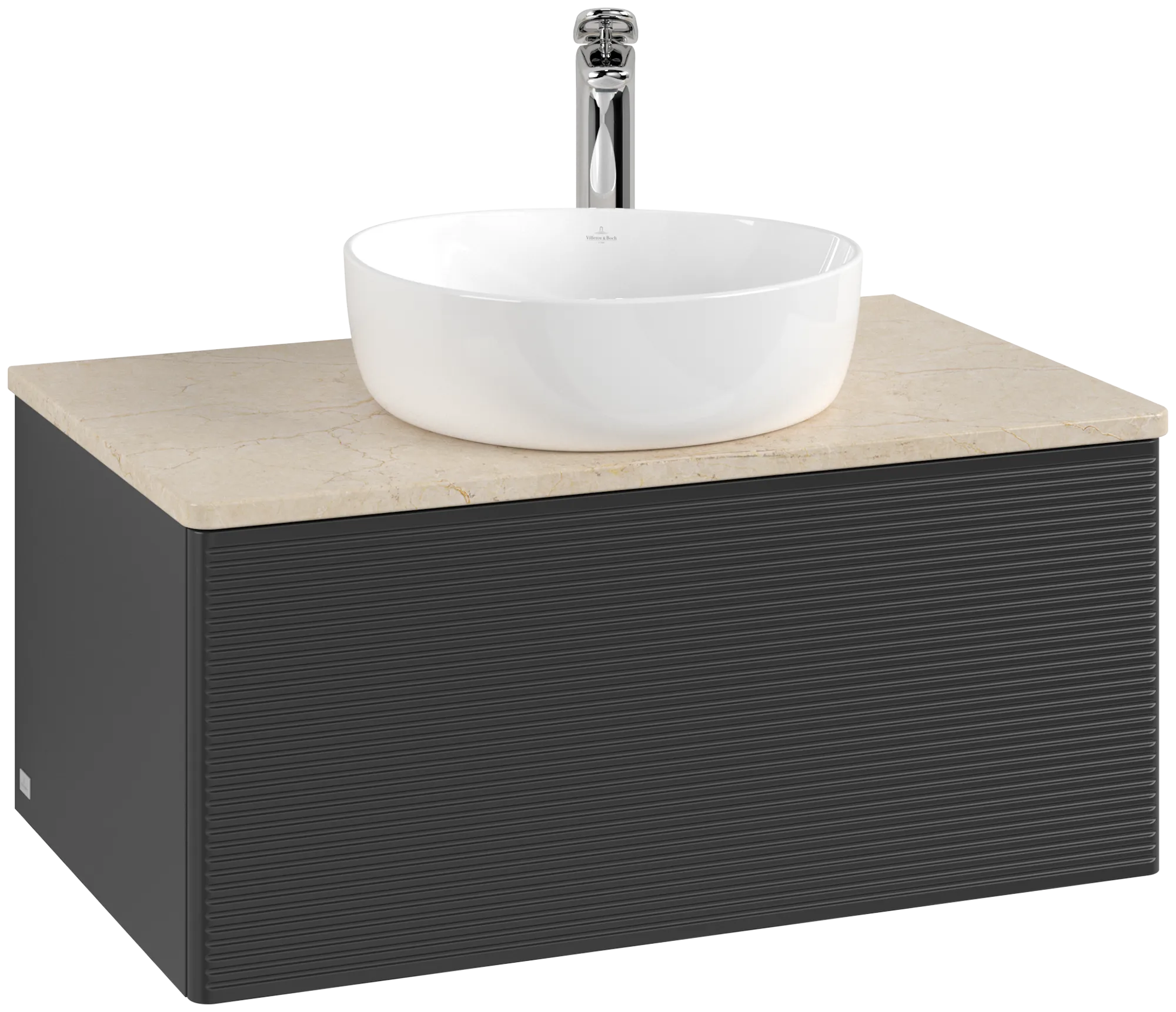Bild von VILLEROY BOCH Antao Waschbeckenunterschrank, mit Beleuchtung, 1 Auszug, 800 x 360 x 500 mm, Front mit Struktur, Black Matt Lacquer / Botticino #L30153PD
